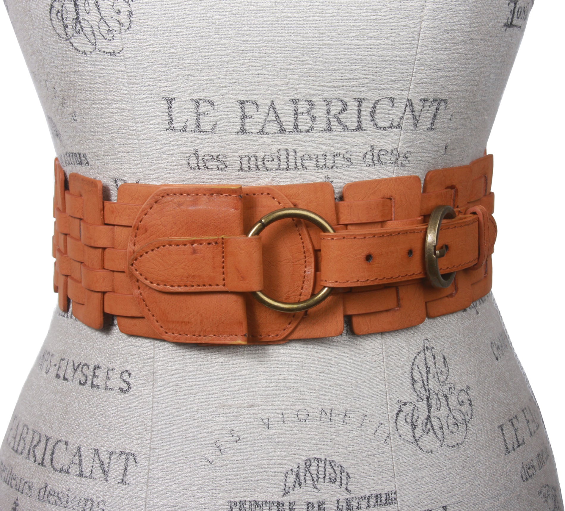 3" (75 mm) Wide High Waist Fashion Ring Fold Braided Stretch Belt - OnlineBelts