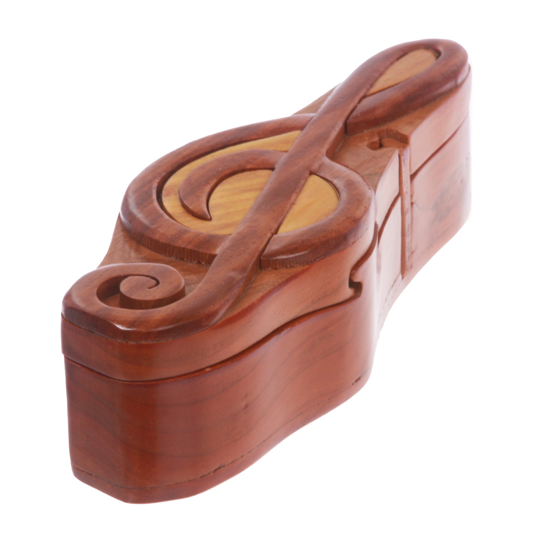 Handcrafted Wooden Music Note Shape Secret Jewelry Puzzle Box - Treble clef