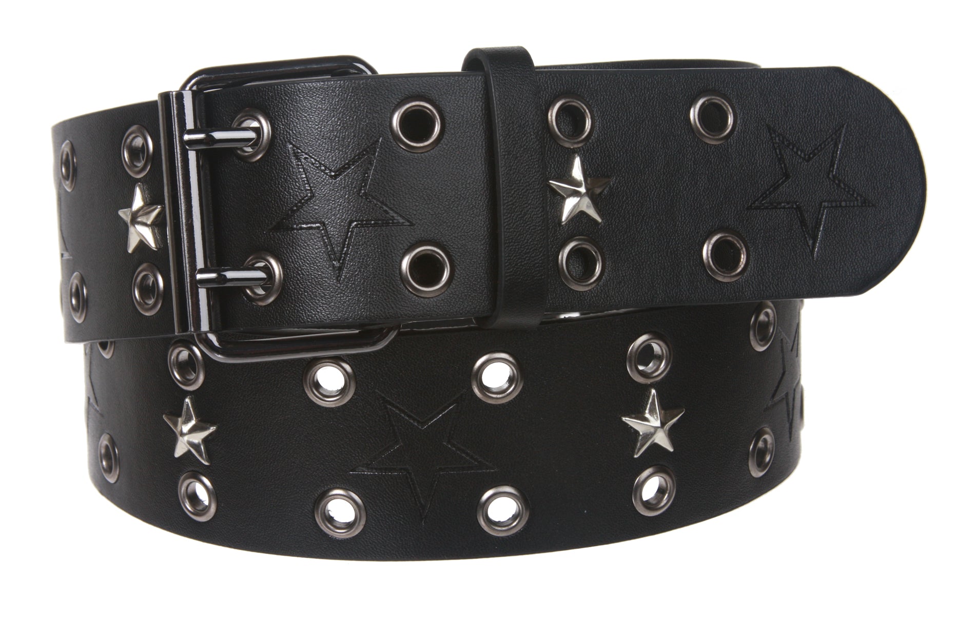 Double Prong Star Studs and Grommets Leather Belt - OnlineBelts