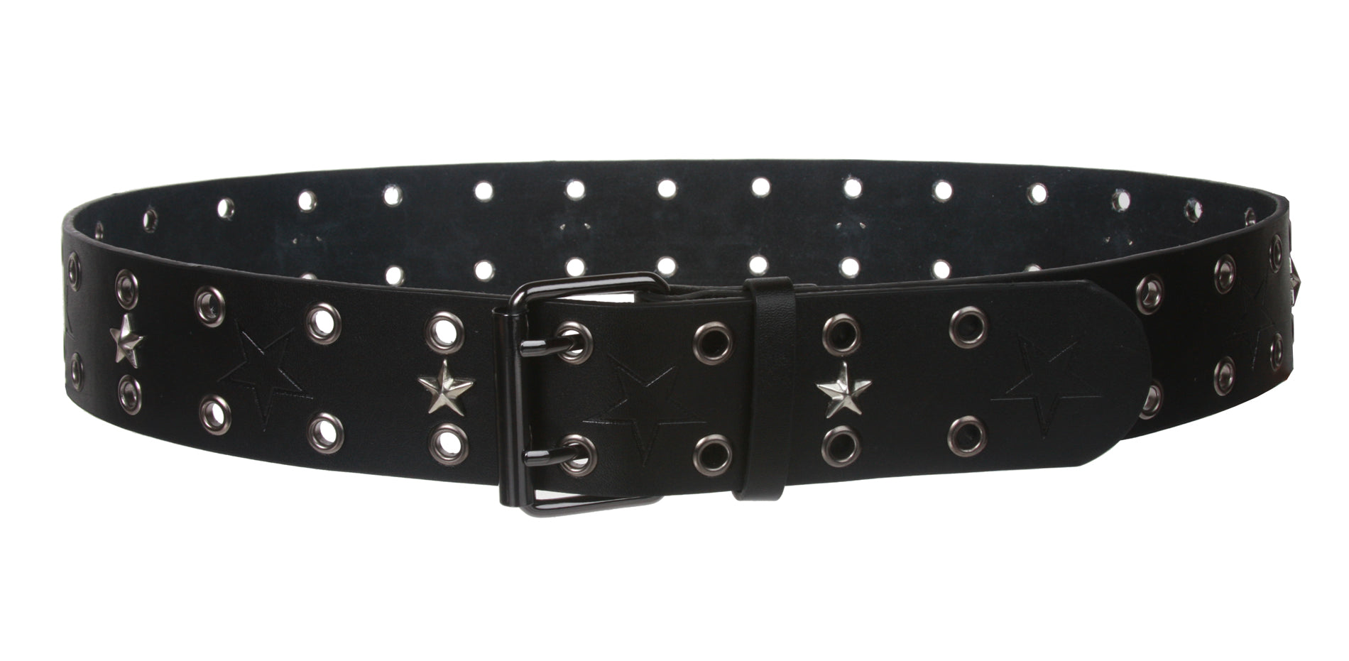 Double Prong Star Studs and Grommets Leather Belt - OnlineBelts