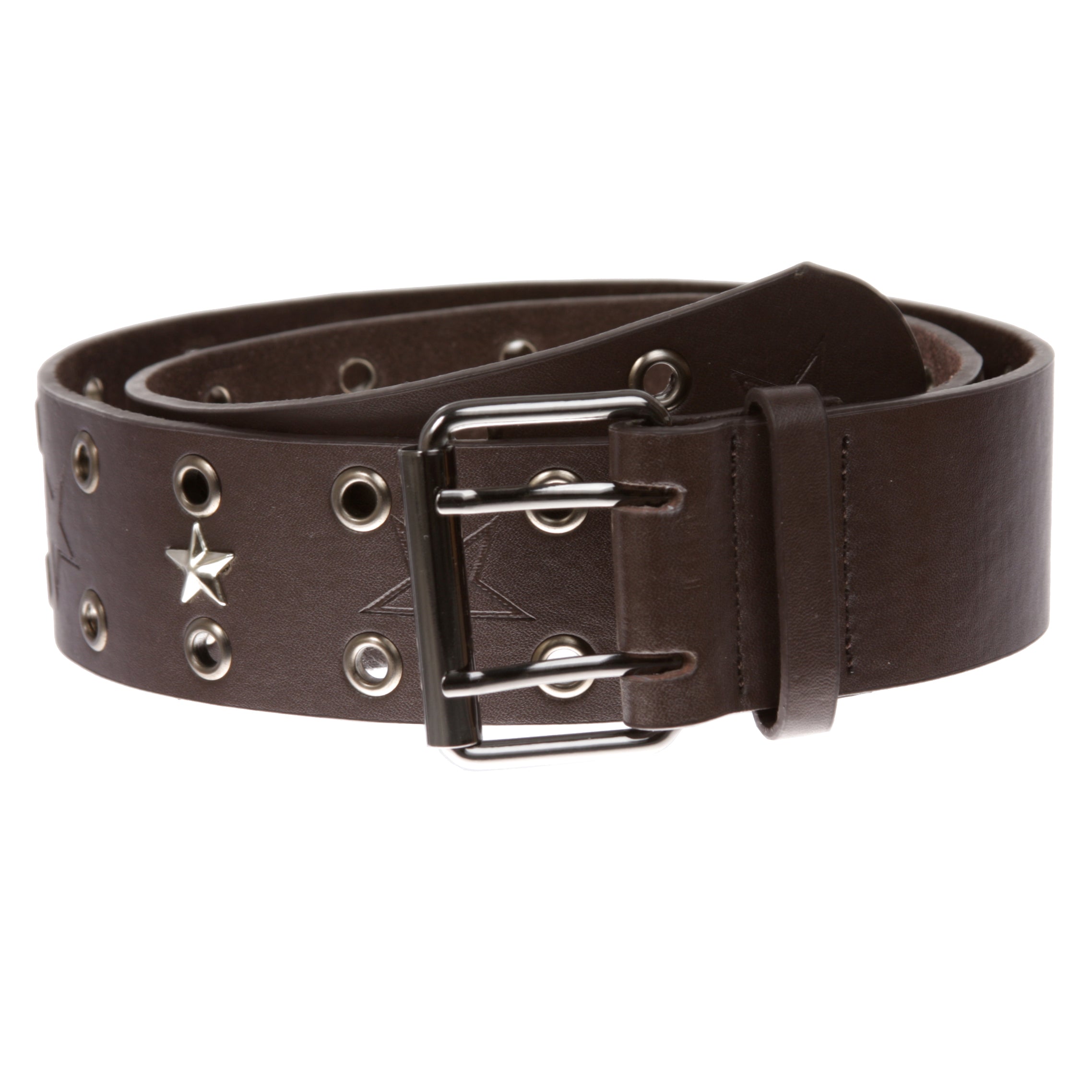 Double Prong Star Studs and Grommets Leather Belt - OnlineBelts