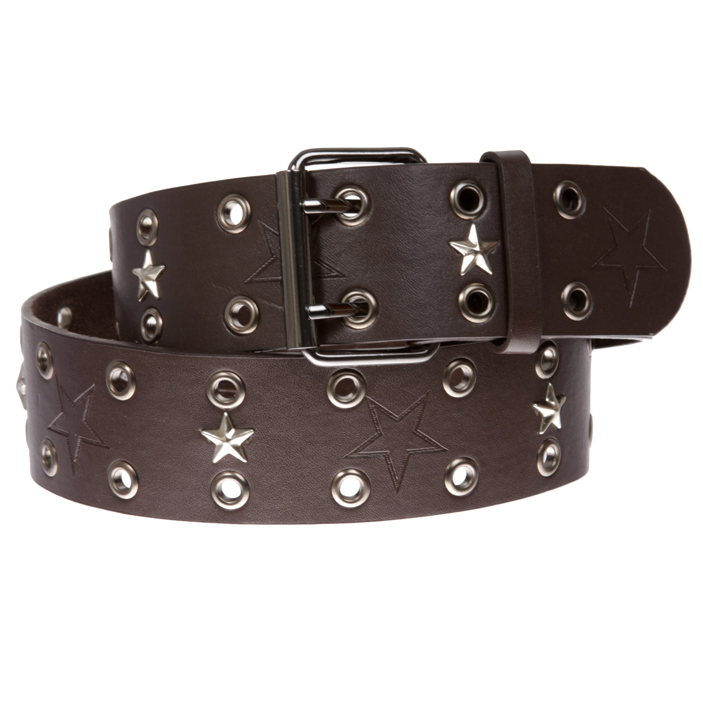 Double Prong Star Studs and Grommets Leather Belt - OnlineBelts