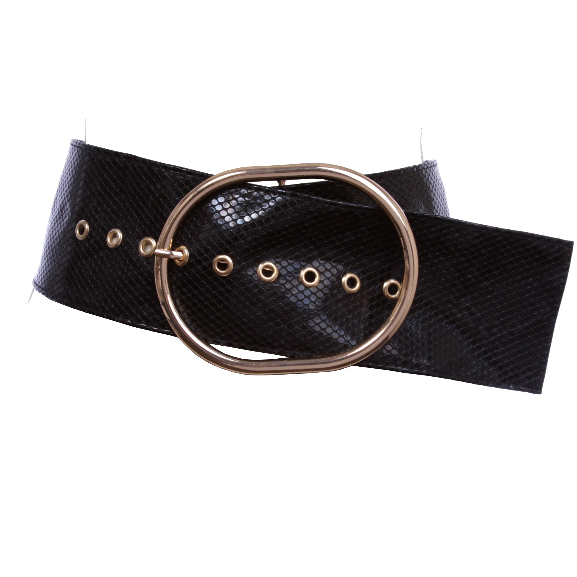 Women's Wide Faux Alligator or Snake Print Oval Sash Belt - OnlineBelts