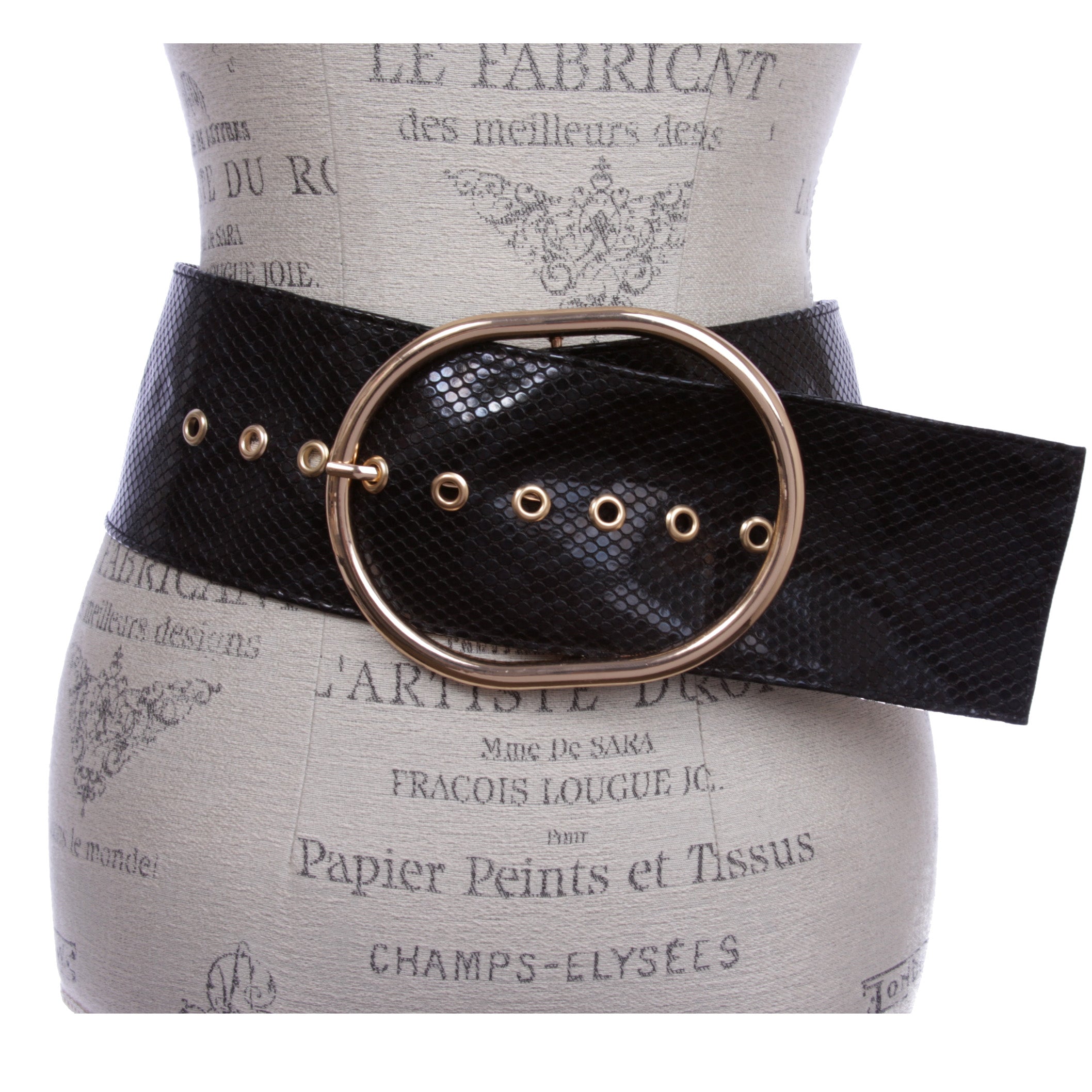 Women's Wide Faux Alligator or Snake Print Oval Sash Belt - OnlineBelts