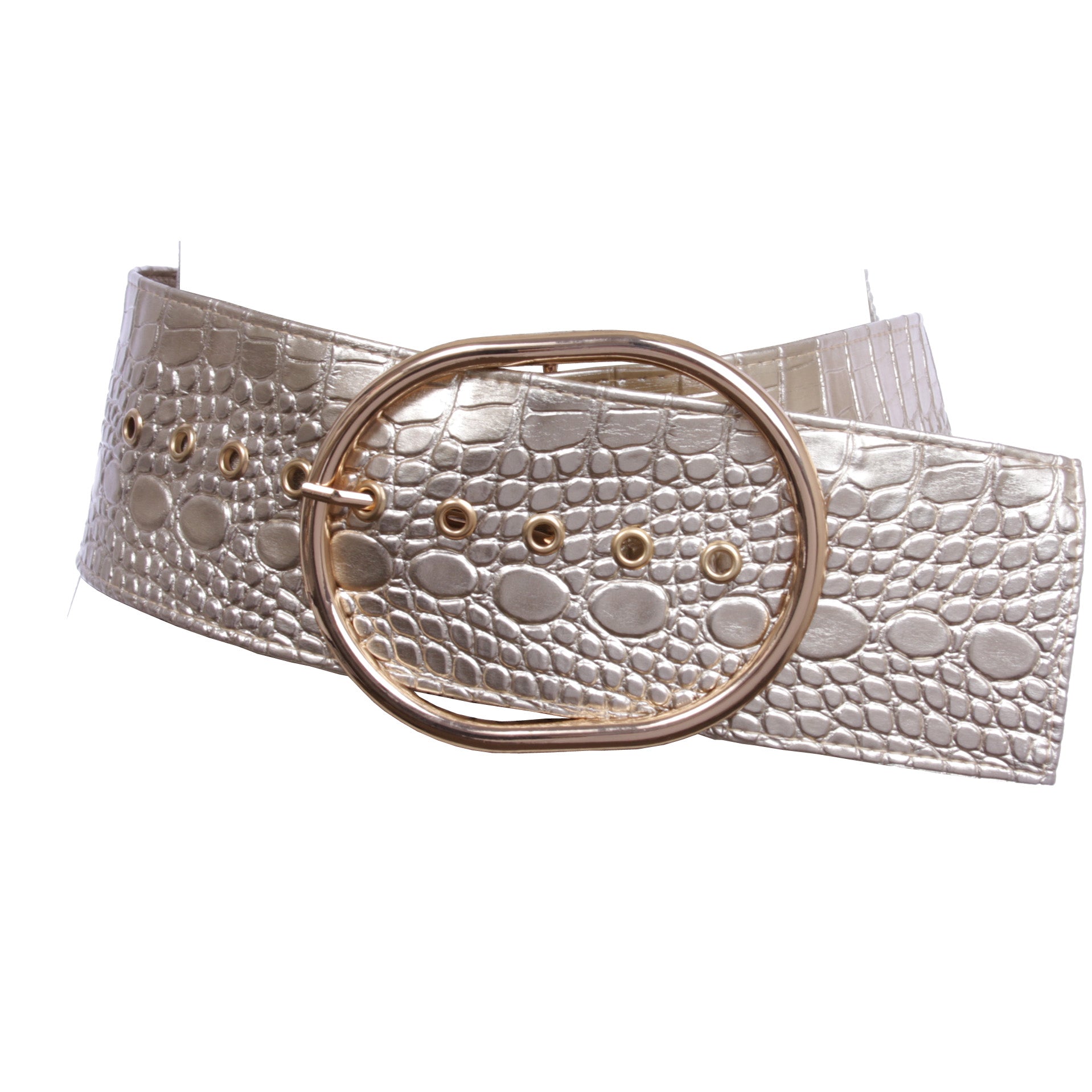 Women's Wide Faux Alligator or Snake Print Oval Sash Belt - OnlineBelts
