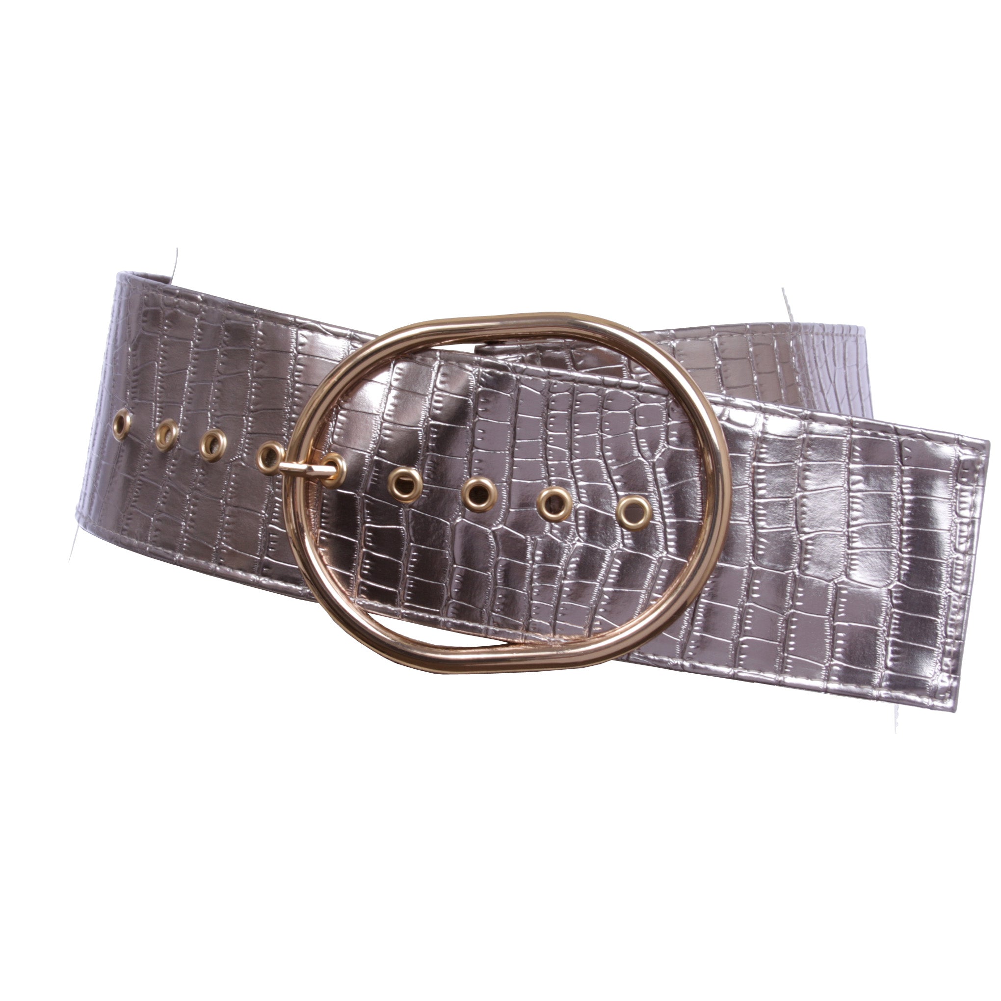 Women's Wide Faux Alligator or Snake Print Oval Sash Belt - OnlineBelts