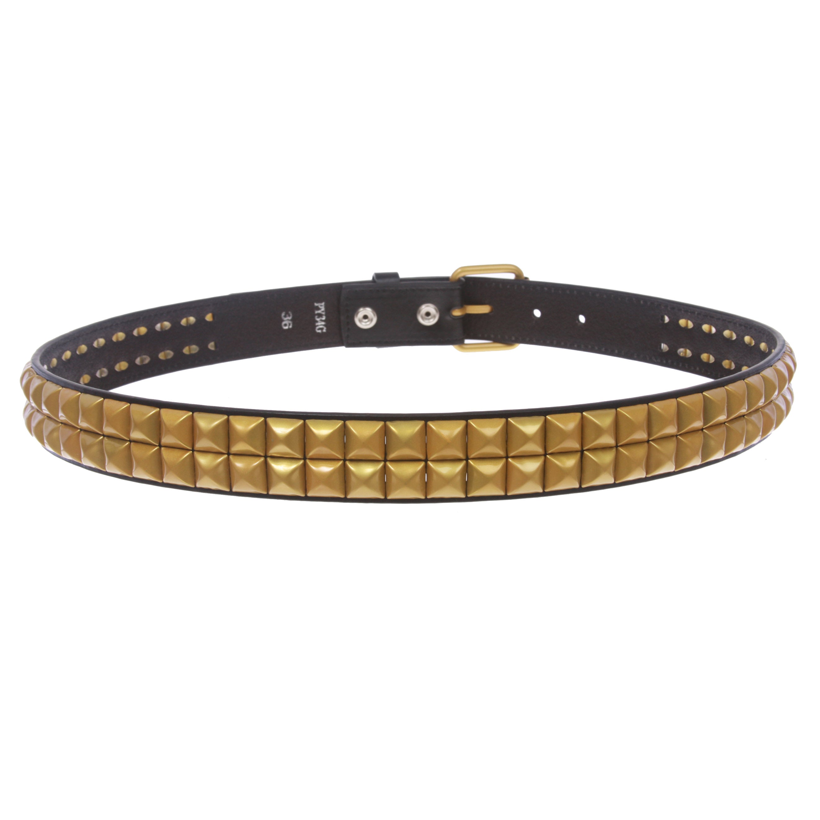 1 1/4" (33 mm) Snap On Two Row Punk Rock Star Brass Studded Leather Belt - OnlineBelts