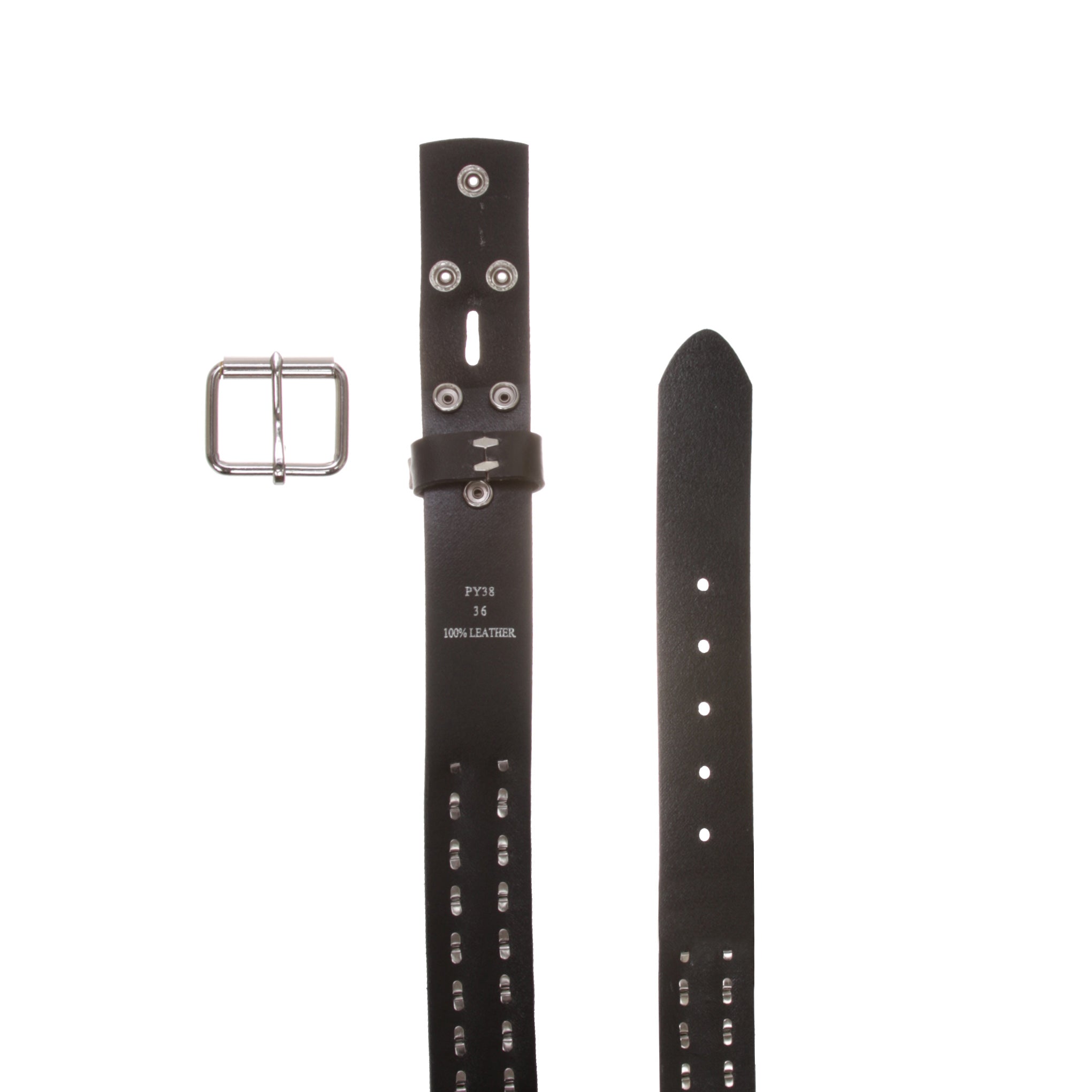 1 1/2" Snap On Two Row Punk Rock Star Silver Studded Solid Leather Belt - OnlineBelts