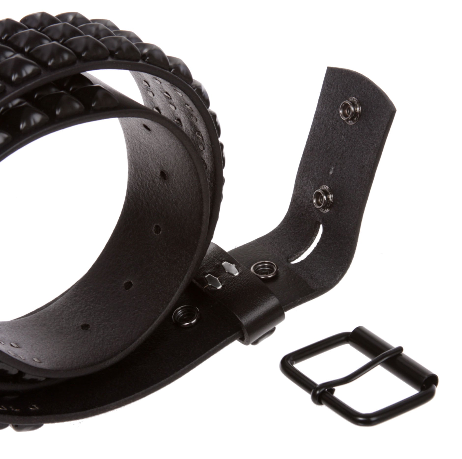 Three Row of Punk Rock Star Metal Black Studded Leather Belt - OnlineBelts