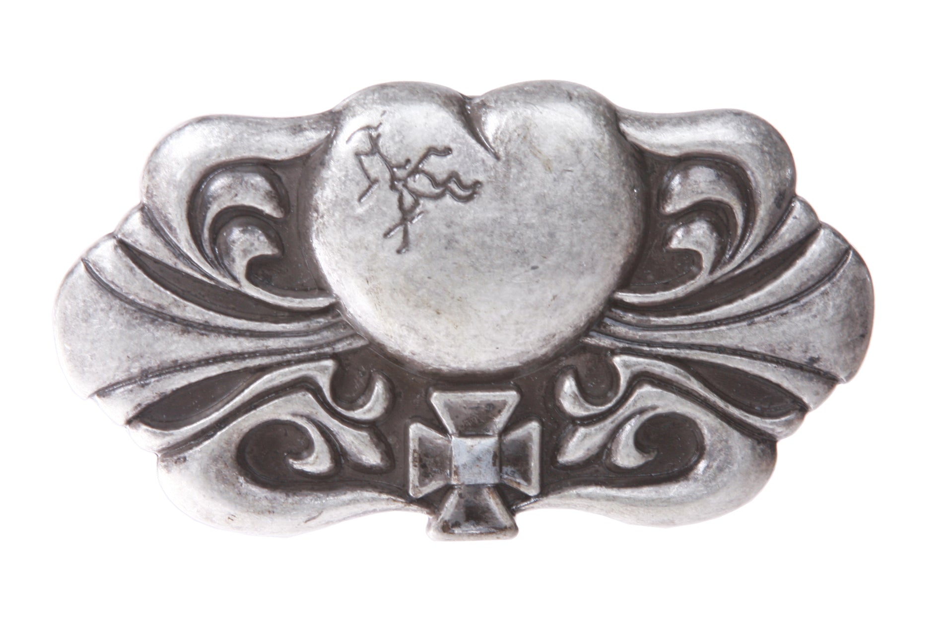 Western Heart Cross Fleur De Lis Flower Engraving Belt Buckle - OnlineBelts
