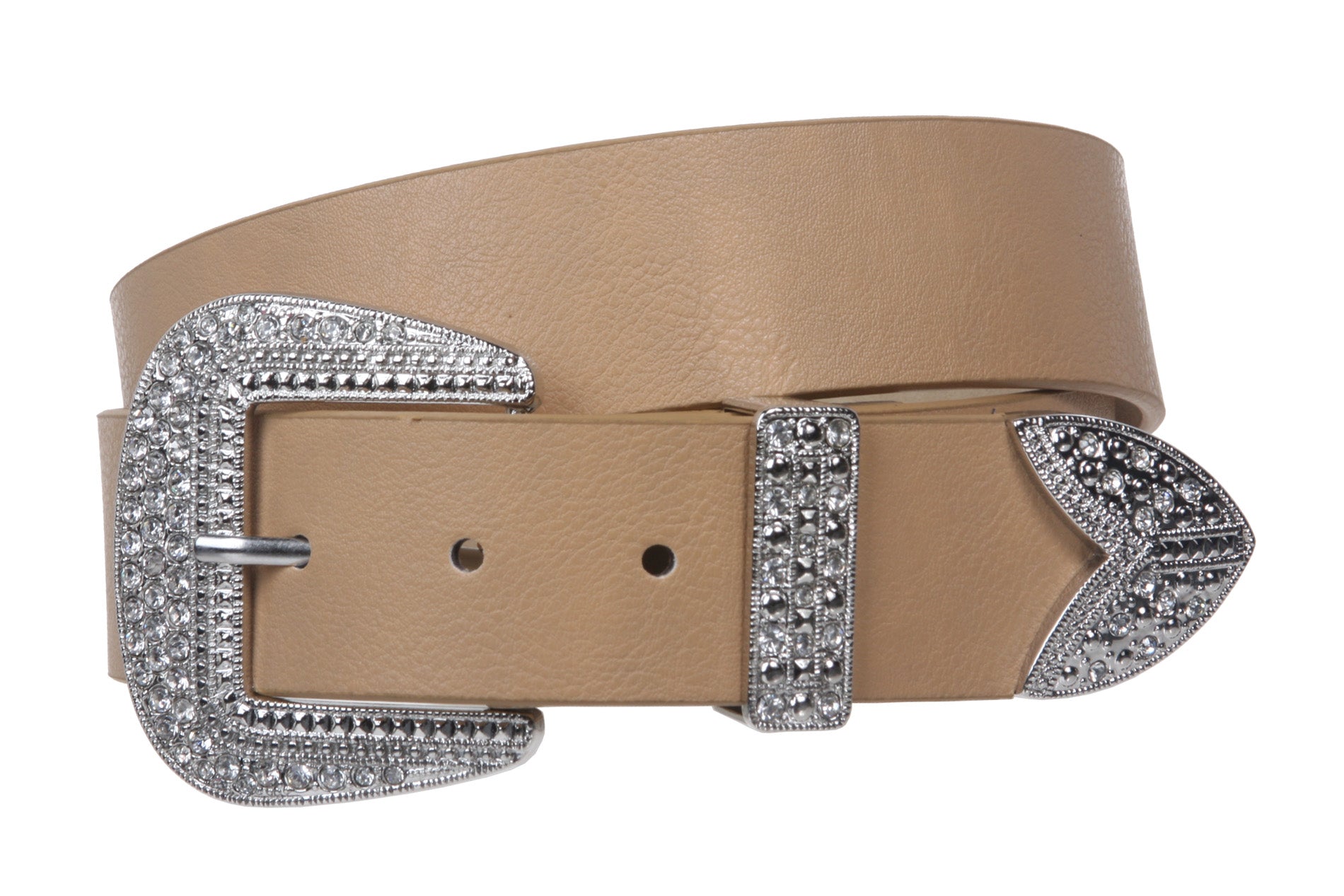 Western Rhinestone Buckle Plain Leather Belt - OnlineBelts