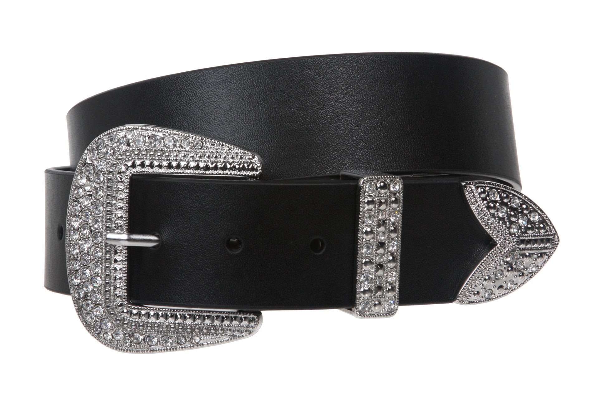 Western Rhinestone Buckle Plain Leather Belt - OnlineBelts