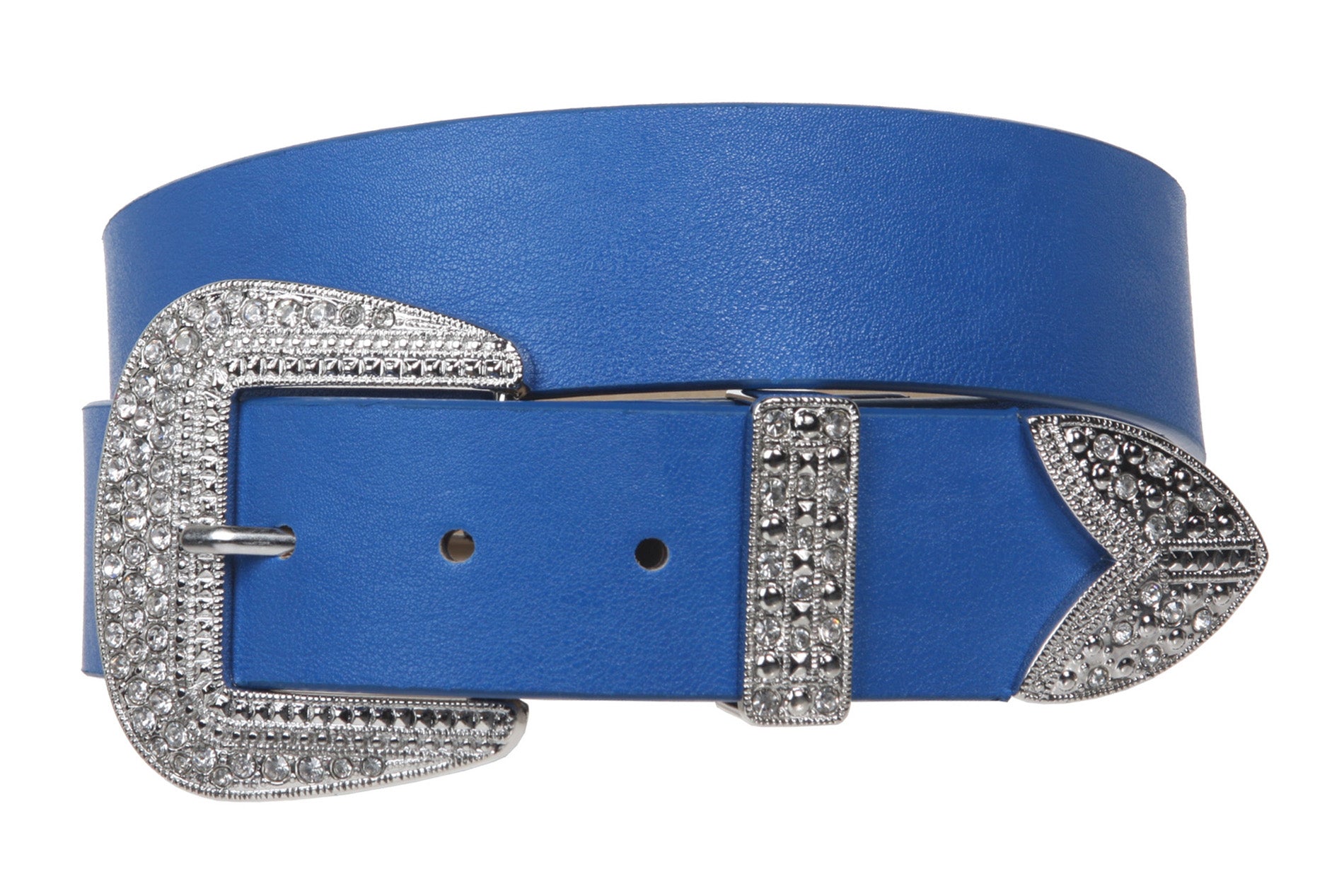 Western Rhinestone Buckle Plain Leather Belt - OnlineBelts