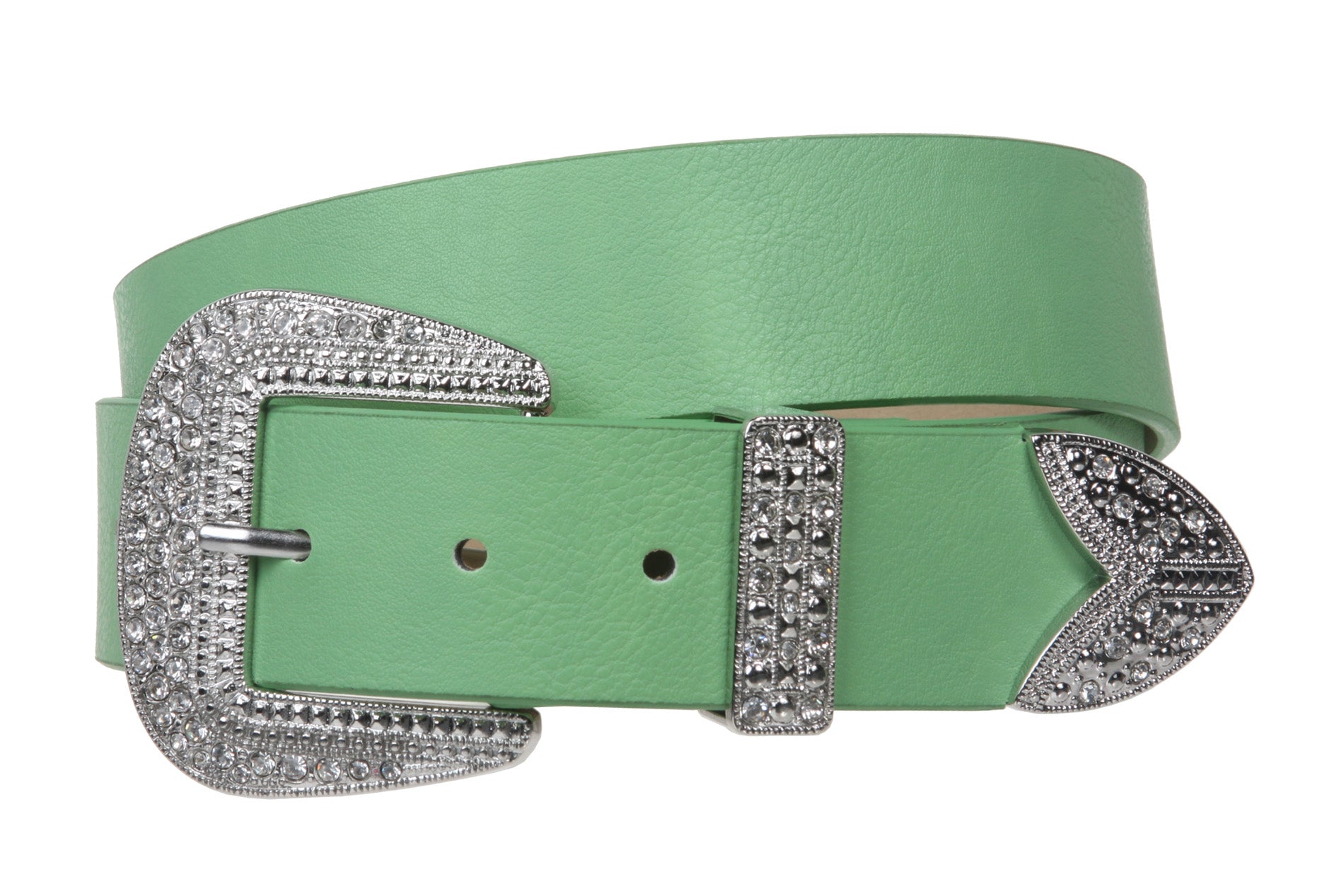 Western Rhinestone Buckle Plain Leather Belt - OnlineBelts