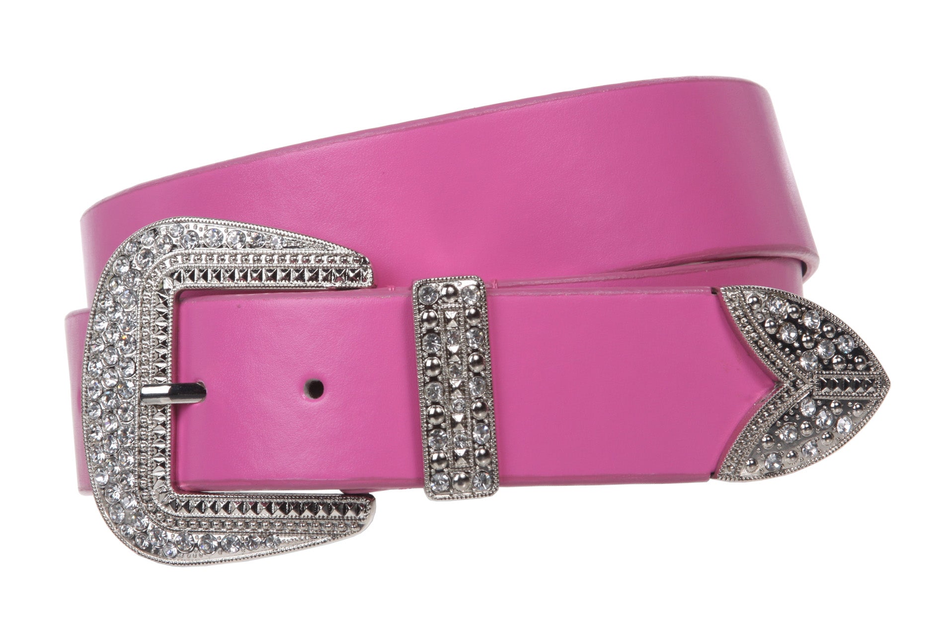 Western Rhinestone Buckle Plain Leather Belt - OnlineBelts