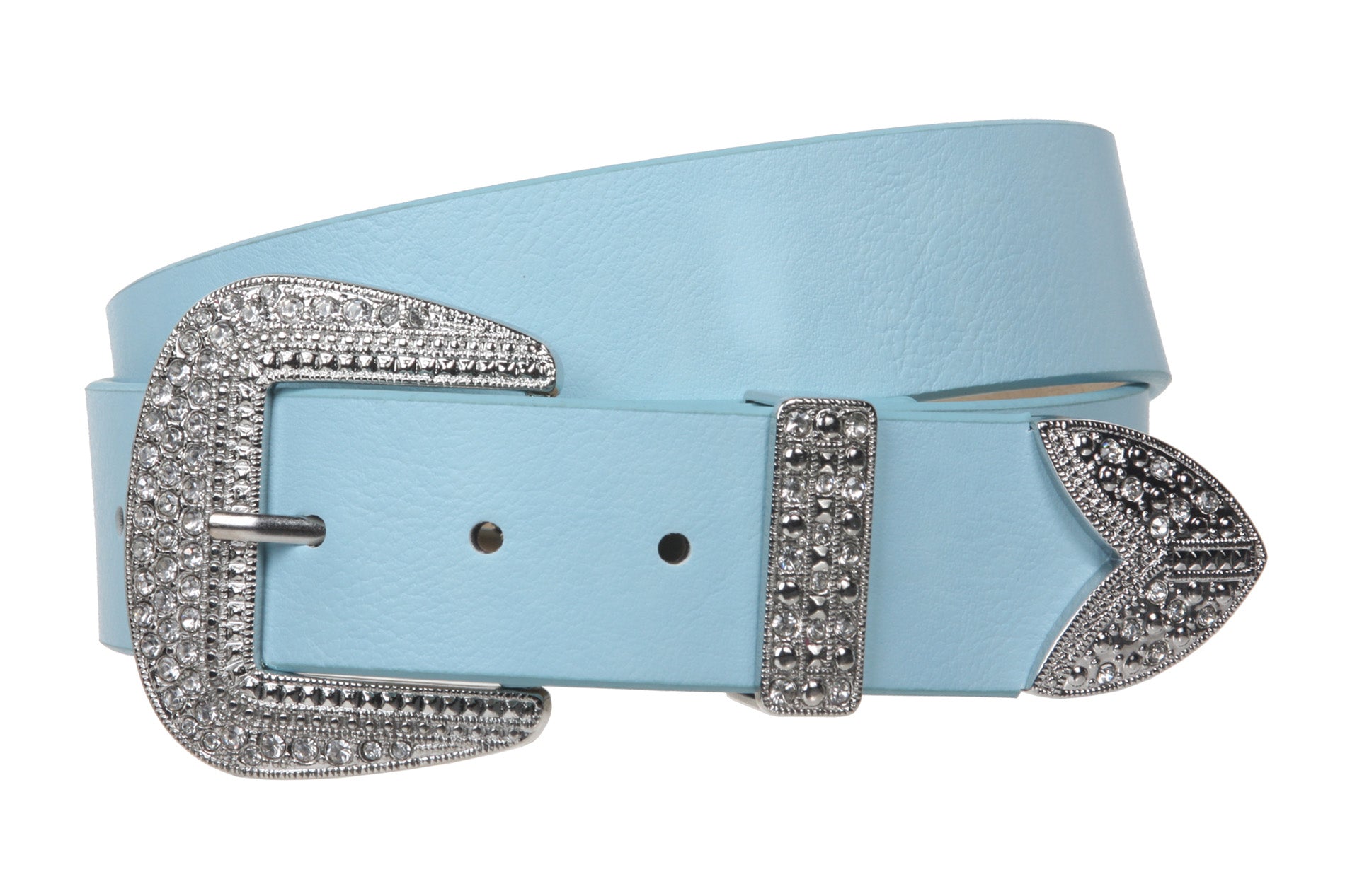 Western Rhinestone Buckle Plain Leather Belt - OnlineBelts