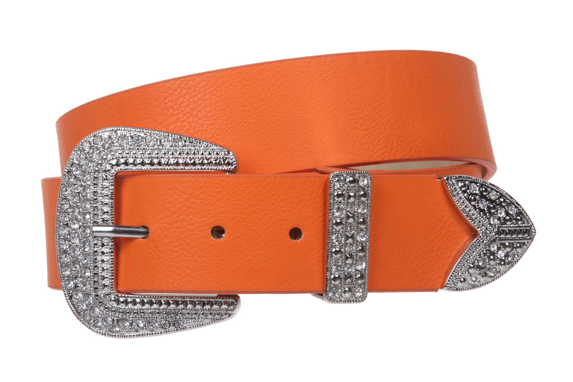 Western Rhinestone Buckle Plain Leather Belt - OnlineBelts