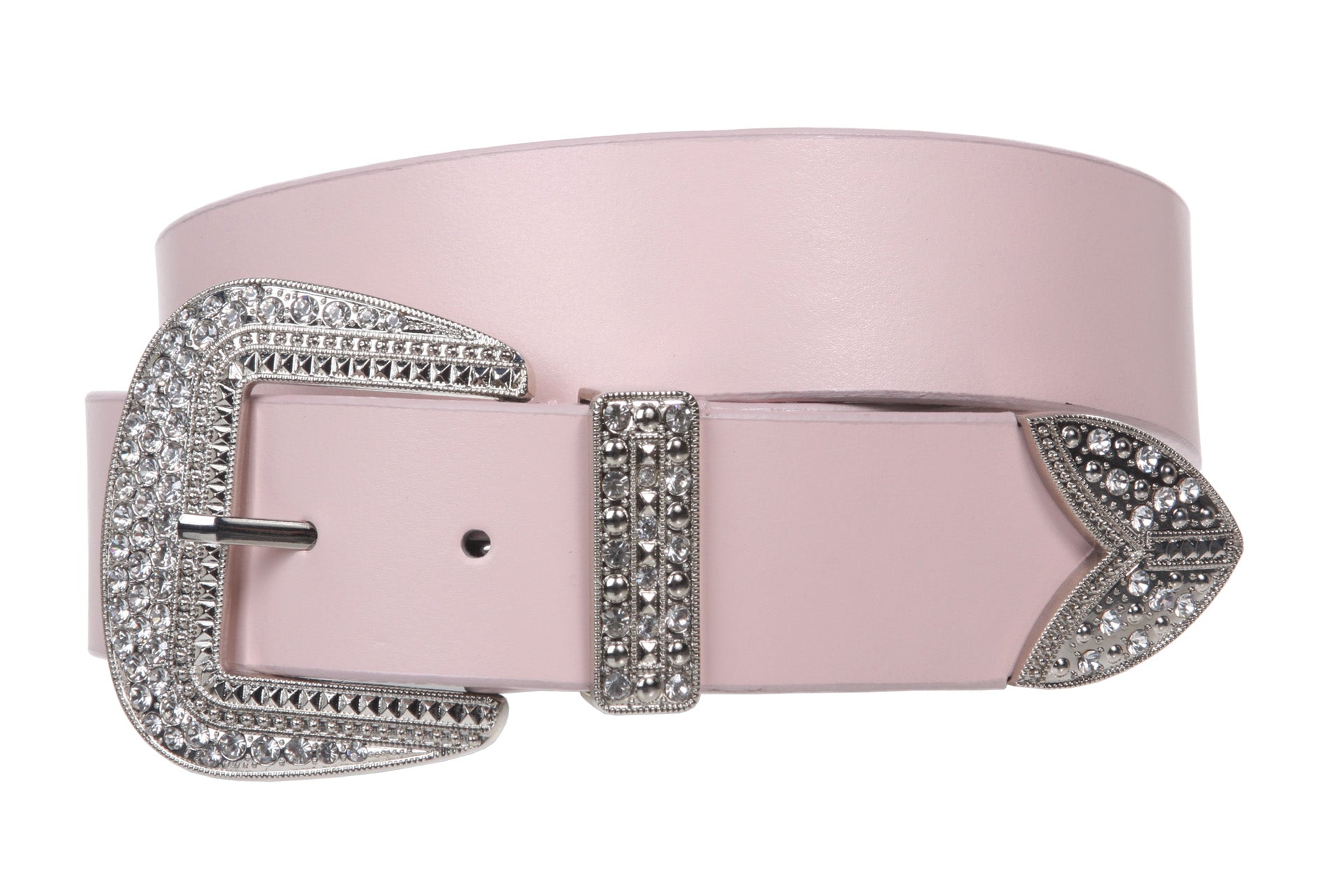 Western Rhinestone Buckle Plain Leather Belt - OnlineBelts
