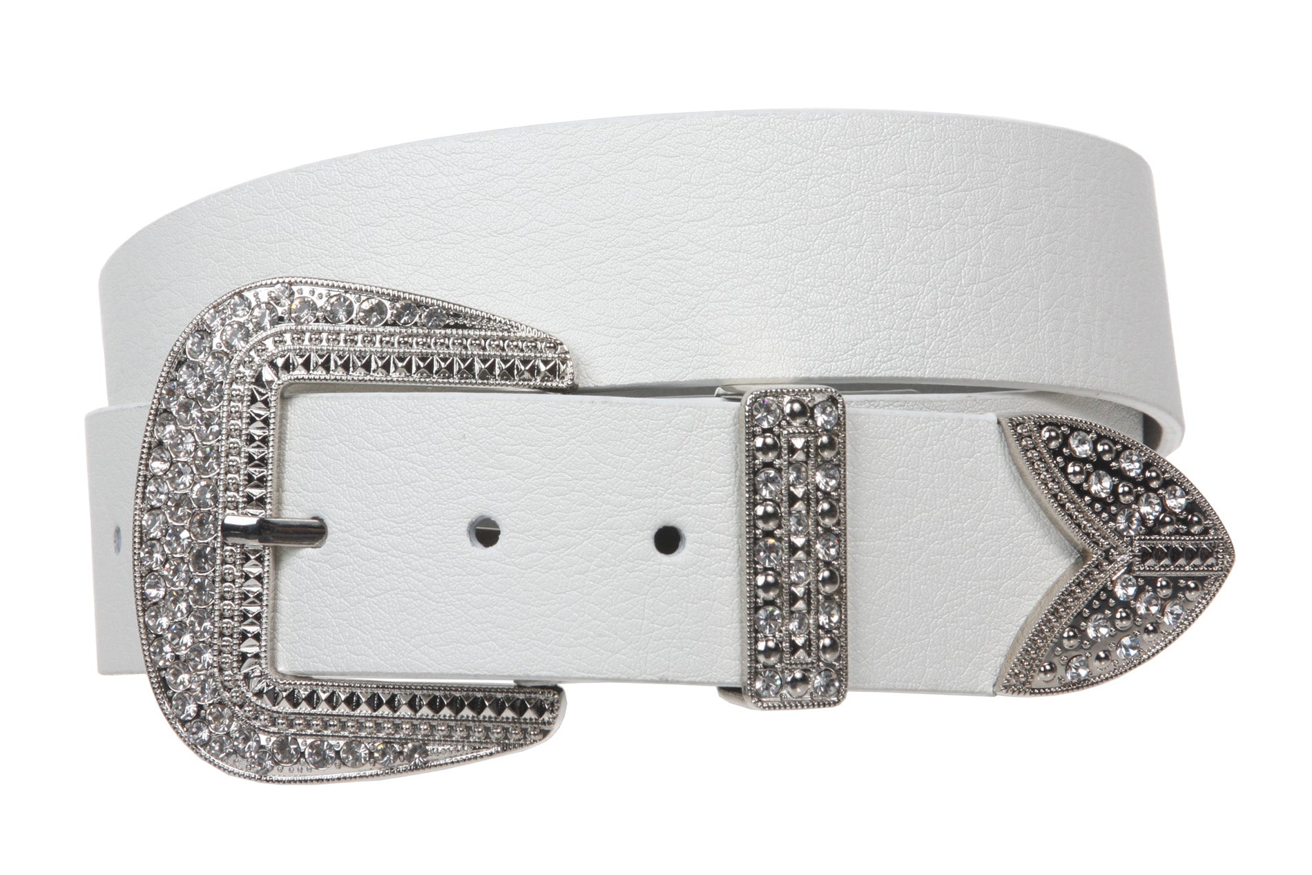 Western Rhinestone Buckle Plain Leather Belt - OnlineBelts