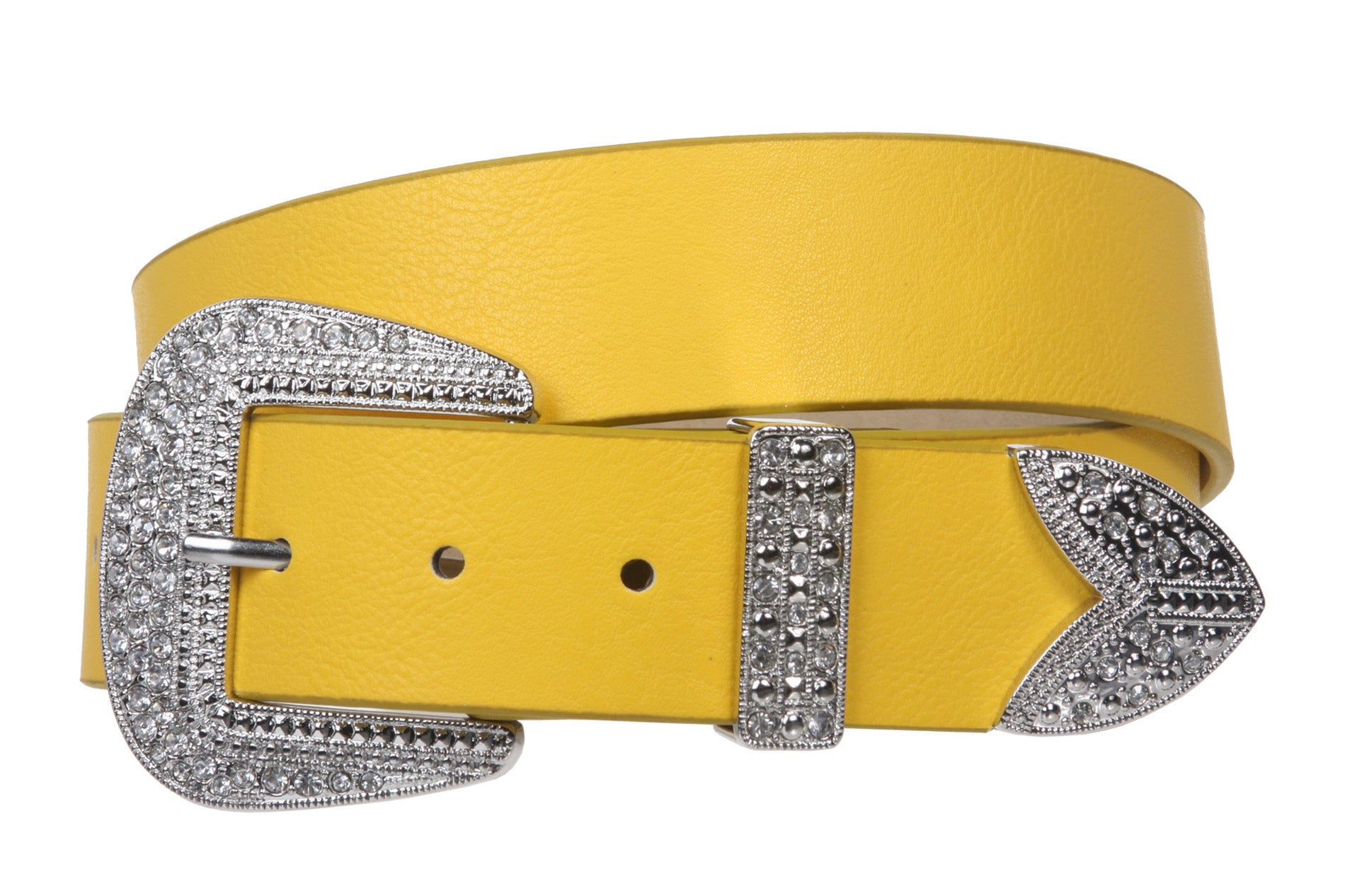 Western Rhinestone Buckle Plain Leather Belt - OnlineBelts