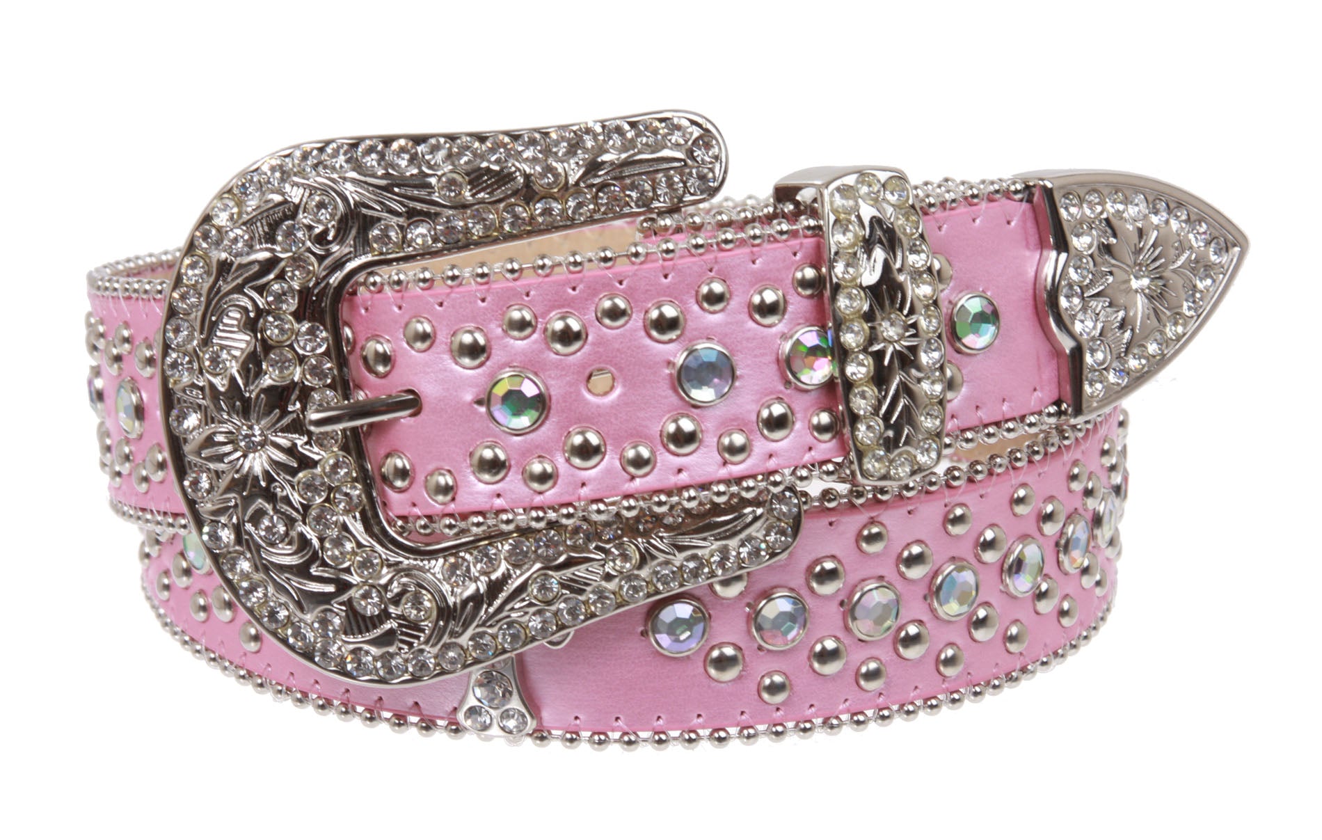 1 1/2" Snap On Western Rhinestone Cross Studded Faux Alligator Leather Belt - OnlineBelts