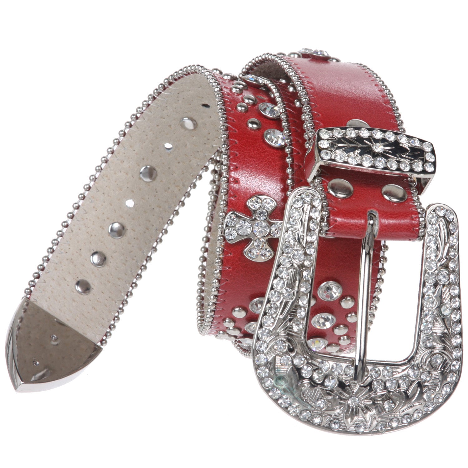 1 1/2" Snap On Western Rhinestone Cross Studded Faux Alligator Leather Belt - OnlineBelts