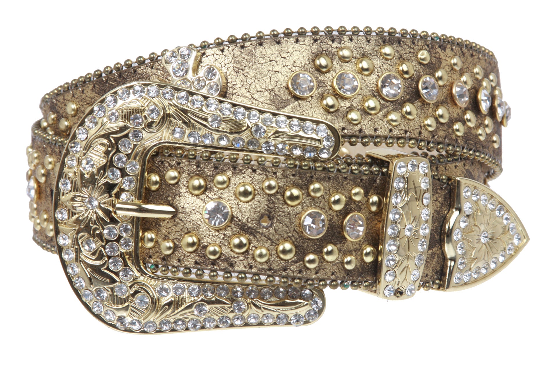 1 1/2" Snap On Western Rhinestone Cross Studded Alligator Leather Belt - OnlineBelts