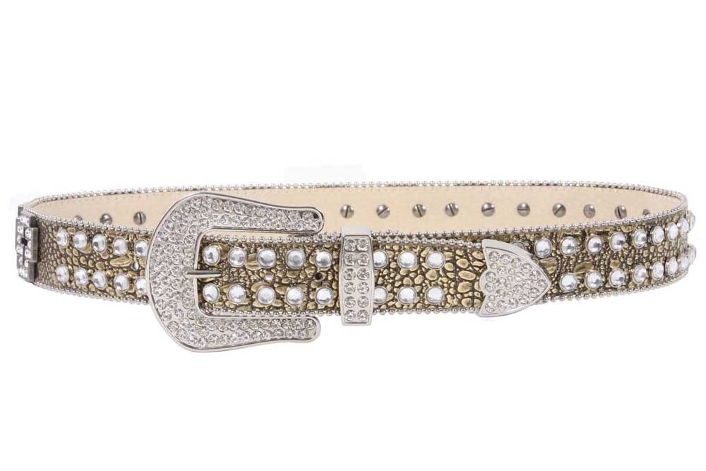 Western Rhinestone Cross Ornaments Croco Print Leather Belt - OnlineBelts