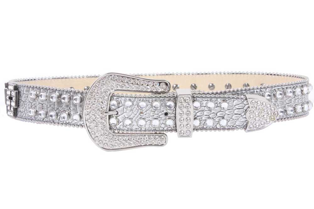 Western Rhinestone Cross Ornaments Croco Print Leather Belt - OnlineBelts