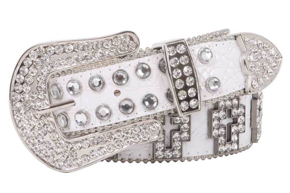 Western Rhinestone Cross Ornaments Croco Print Leather Belt - OnlineBelts