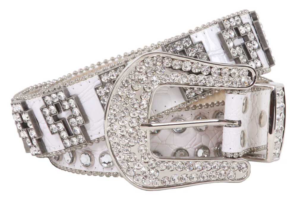 Western Rhinestone Cross Ornaments Croco Print Leather Belt - OnlineBelts