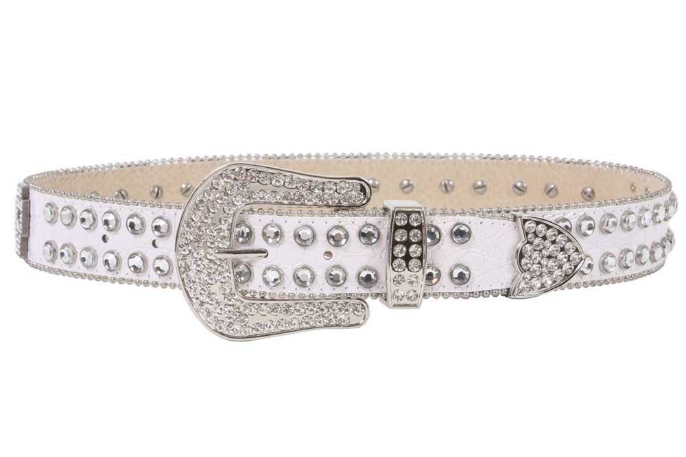 Western Rhinestone Cross Ornaments Croco Print Leather Belt - OnlineBelts