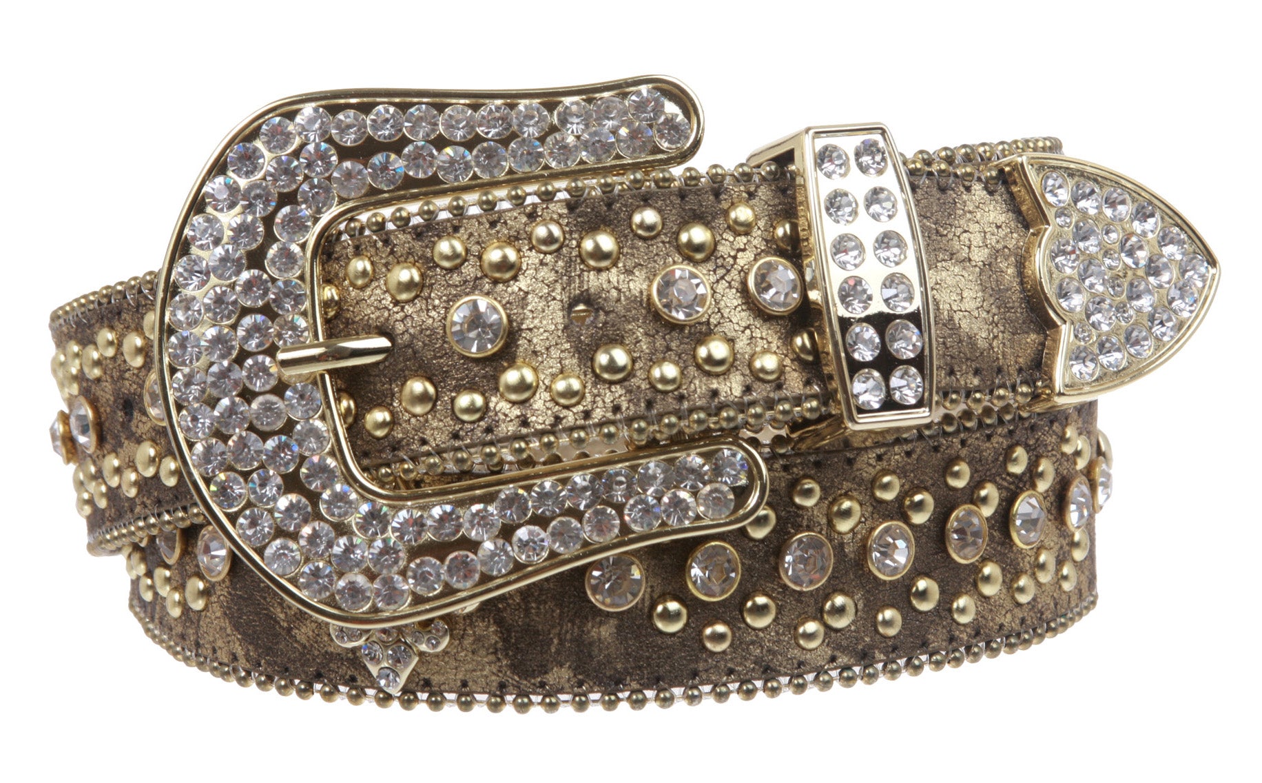 Snap On Western Cowgirl Alligator Rhinestone Fleur De Lis Studded Leather Belt - OnlineBelts