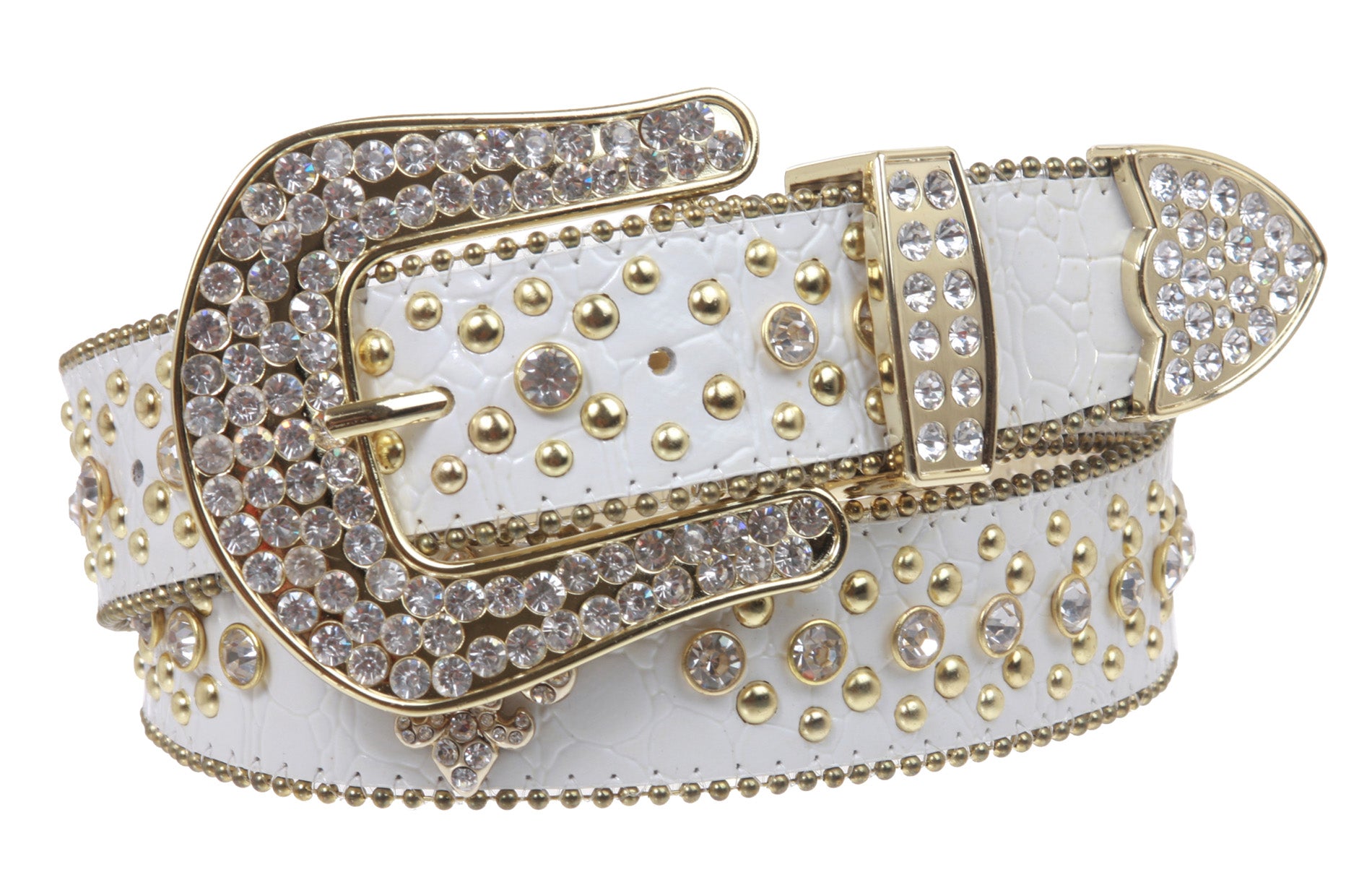 Snap On Western Cowgirl Alligator Rhinestone Fleur De Lis Studded Leather Belt - OnlineBelts