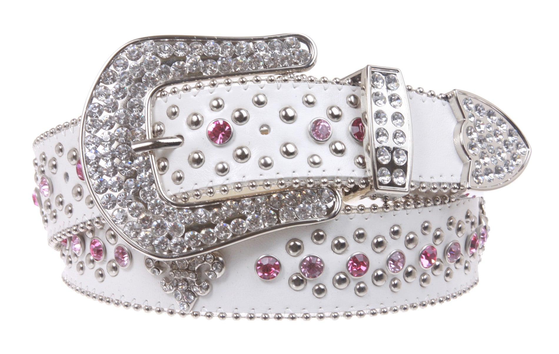 Snap On Western Cowgirl Alligator Rhinestone Fleur De Lis Studded Leather Belt - OnlineBelts