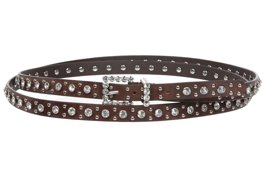 3/4" (19 mm) Oversize Skinny Rhinestone Double Wrap Faux Leather Belt - OnlineBelts