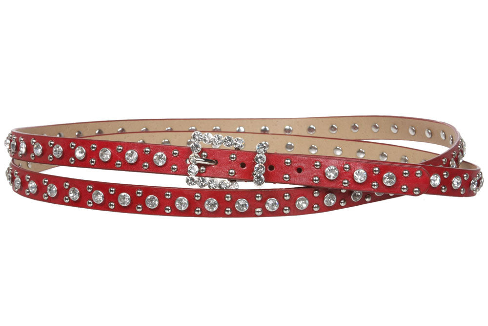 3/4" (19 mm) Oversize Skinny Rhinestone Double Wrap Faux Leather Belt - OnlineBelts