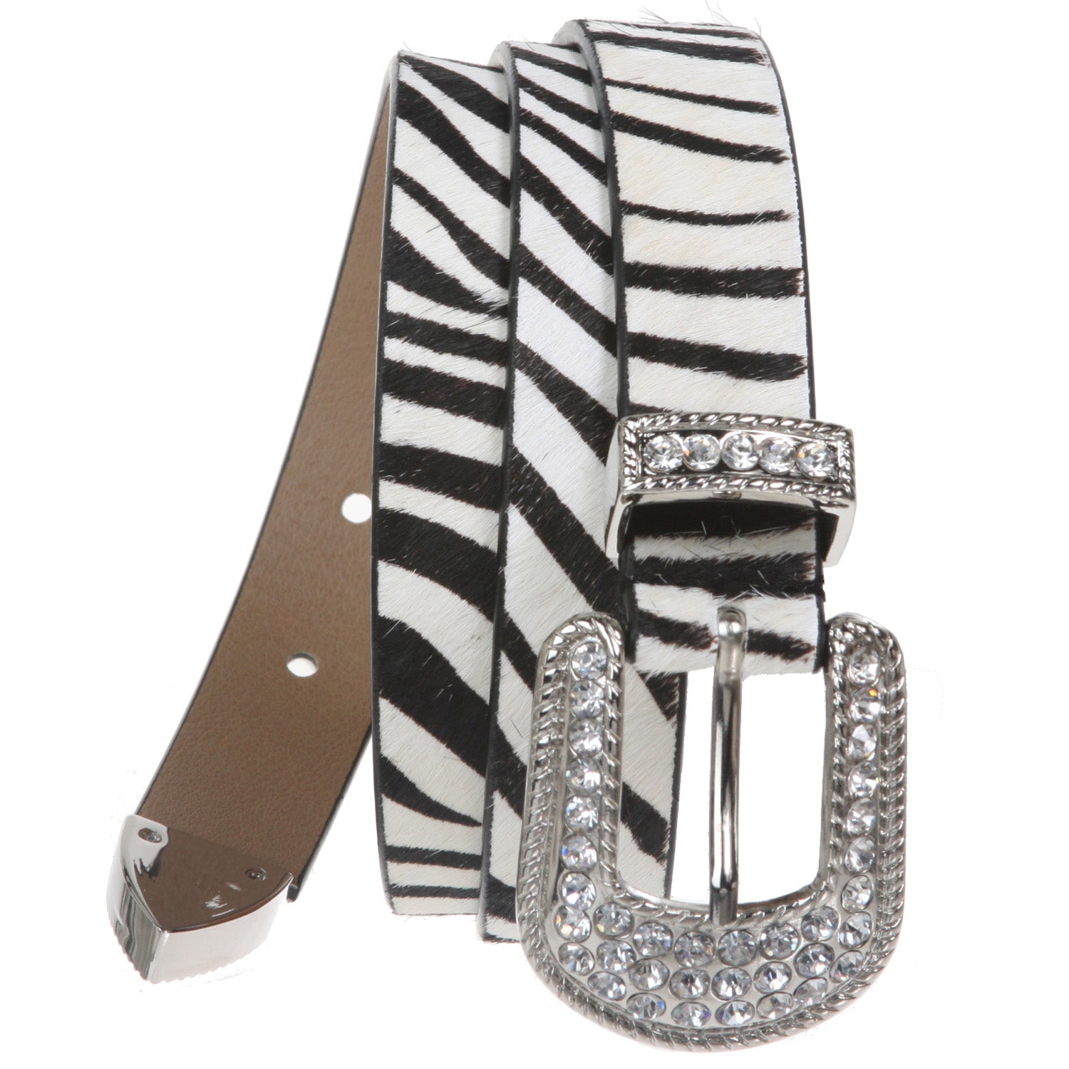 1" Genuine Hair on Calf Belt with Rhinestone Buckle Set - OnlineBelts