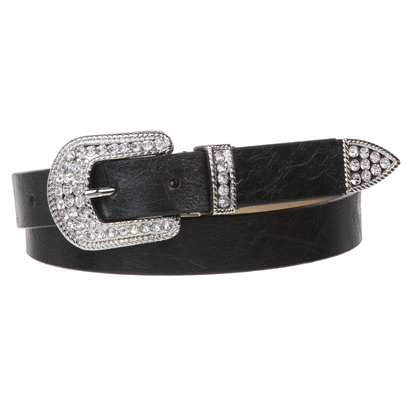 1" Western Rhinestone Buckle Plain Leather Belt - OnlineBelts
