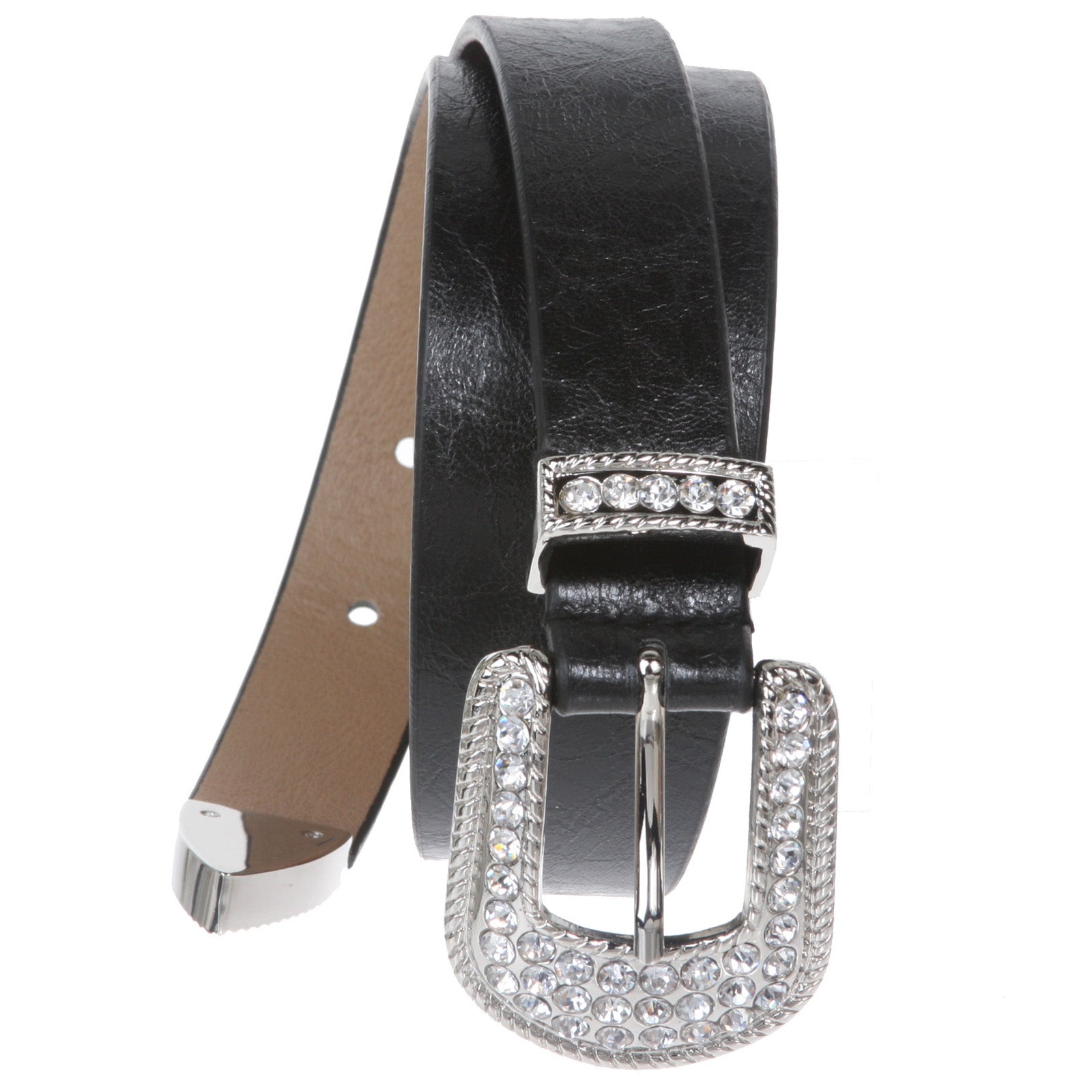 1" Western Rhinestone Buckle Plain Leather Belt - OnlineBelts