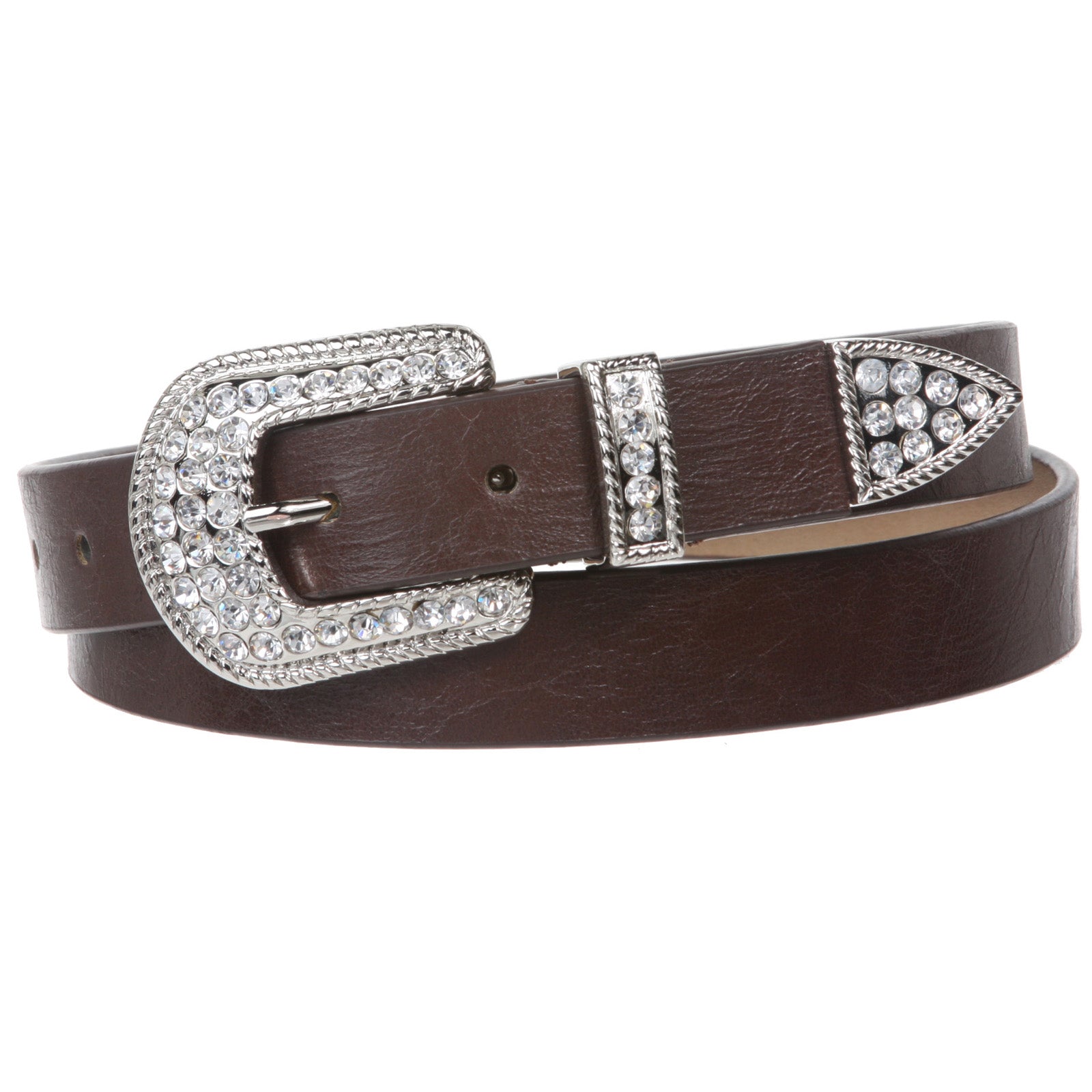 1" Western Rhinestone Buckle Plain Leather Belt - OnlineBelts