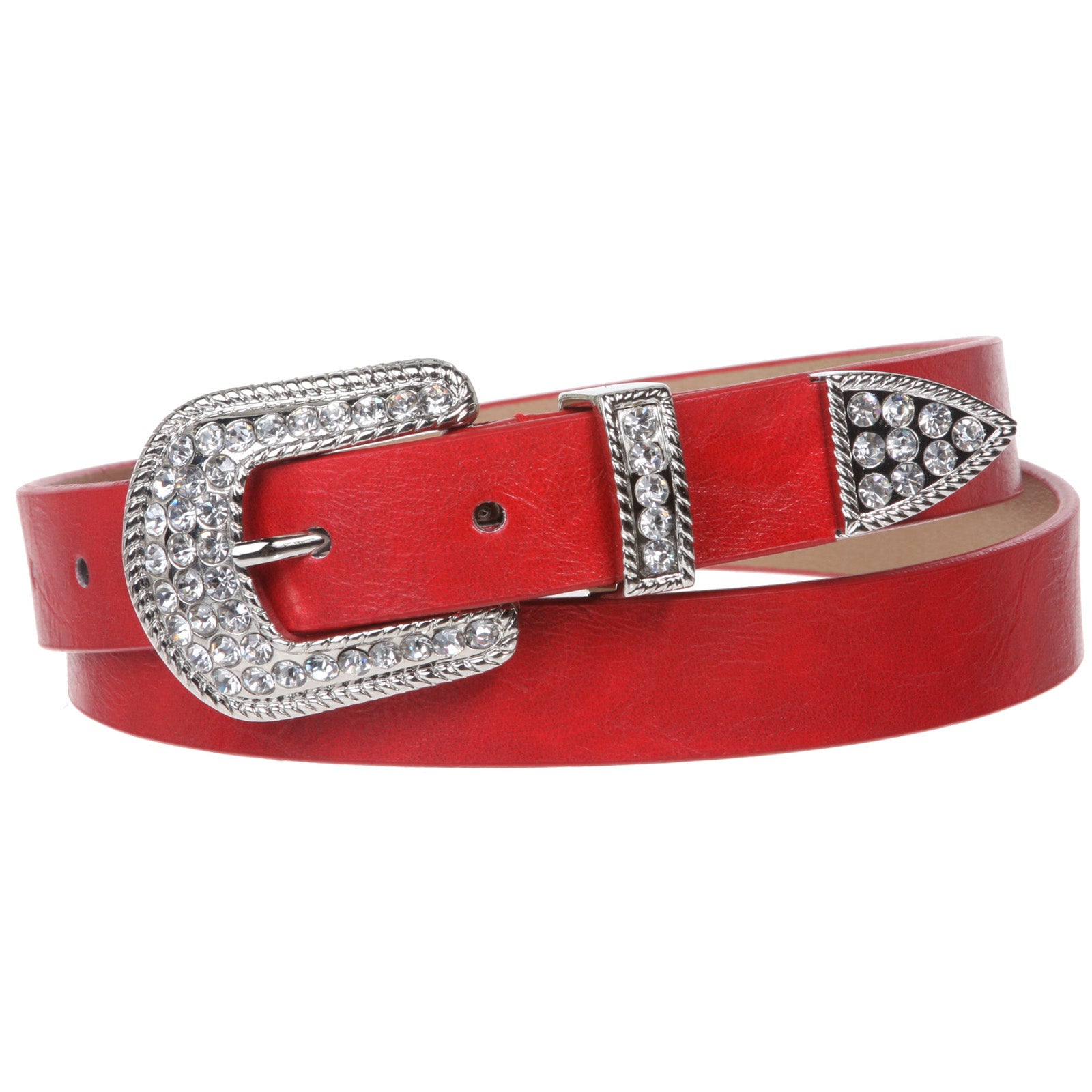 1" Western Rhinestone Buckle Plain Leather Belt - OnlineBelts