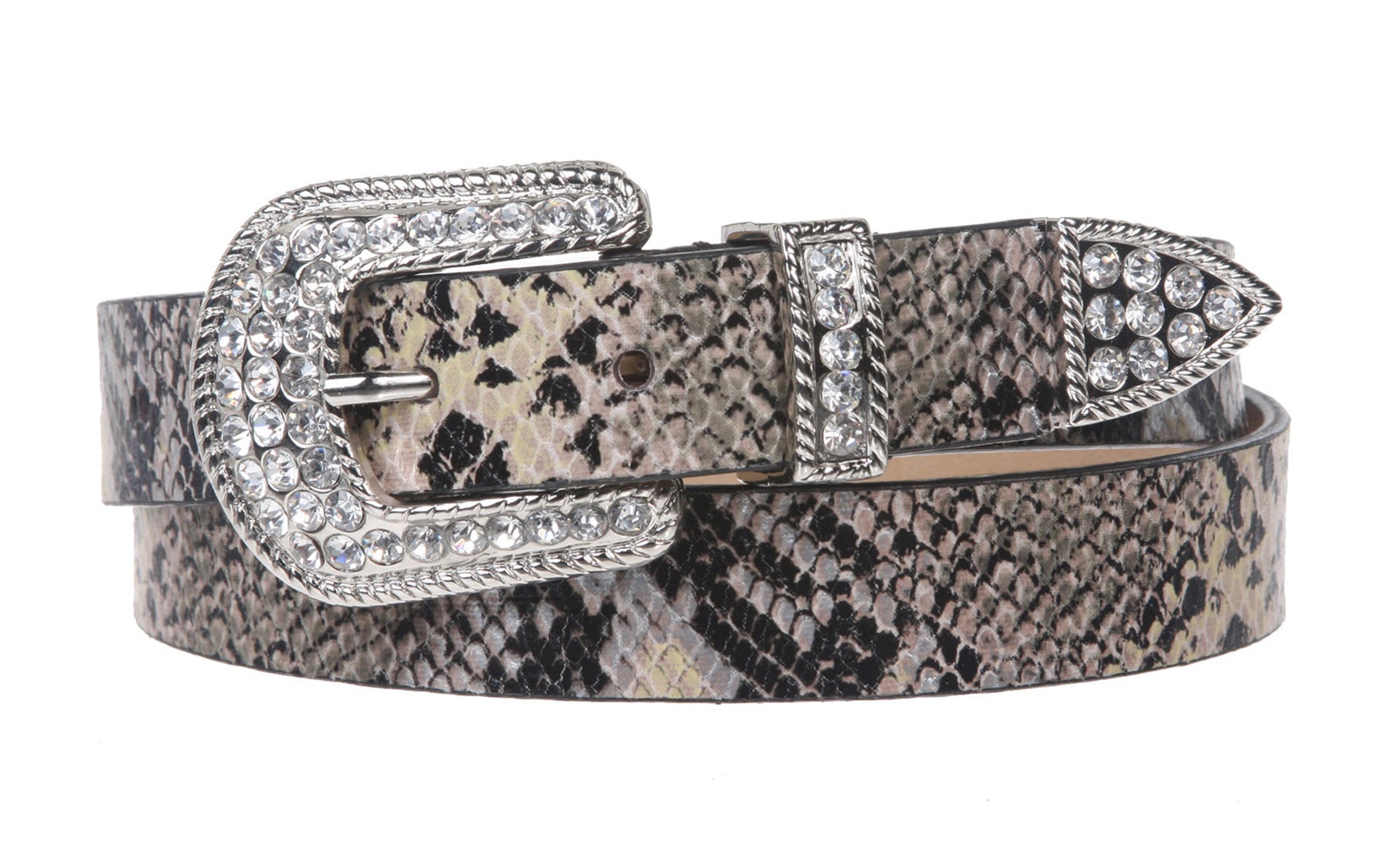1" Western Rhinestone Buckle Snake Print Leather Belt - OnlineBelts