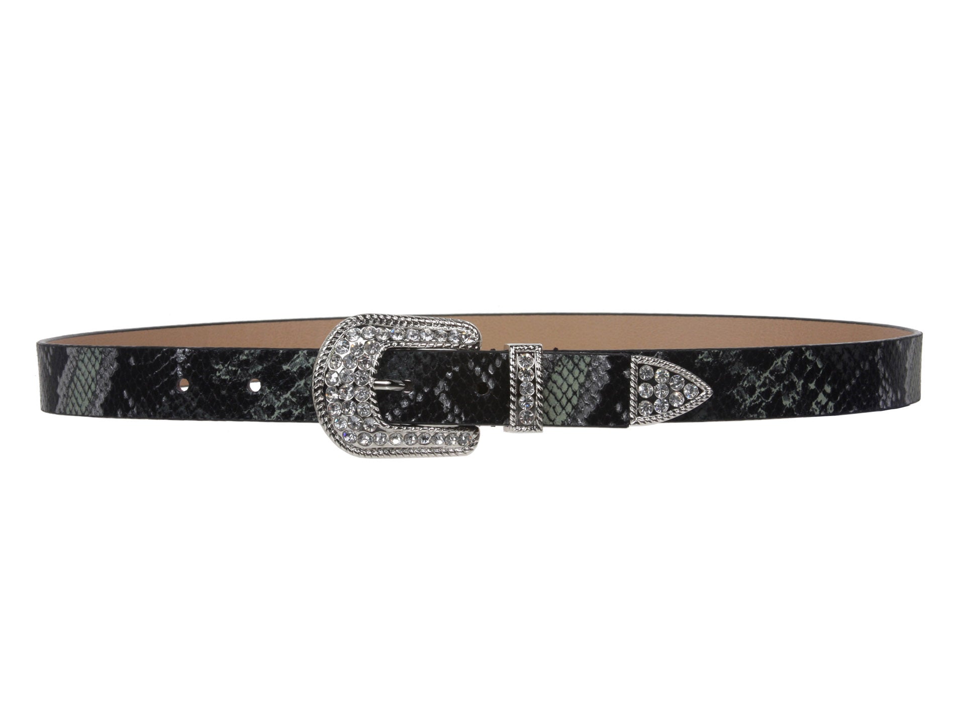 1" Western Rhinestone Buckle Snake Print Leather Belt - OnlineBelts