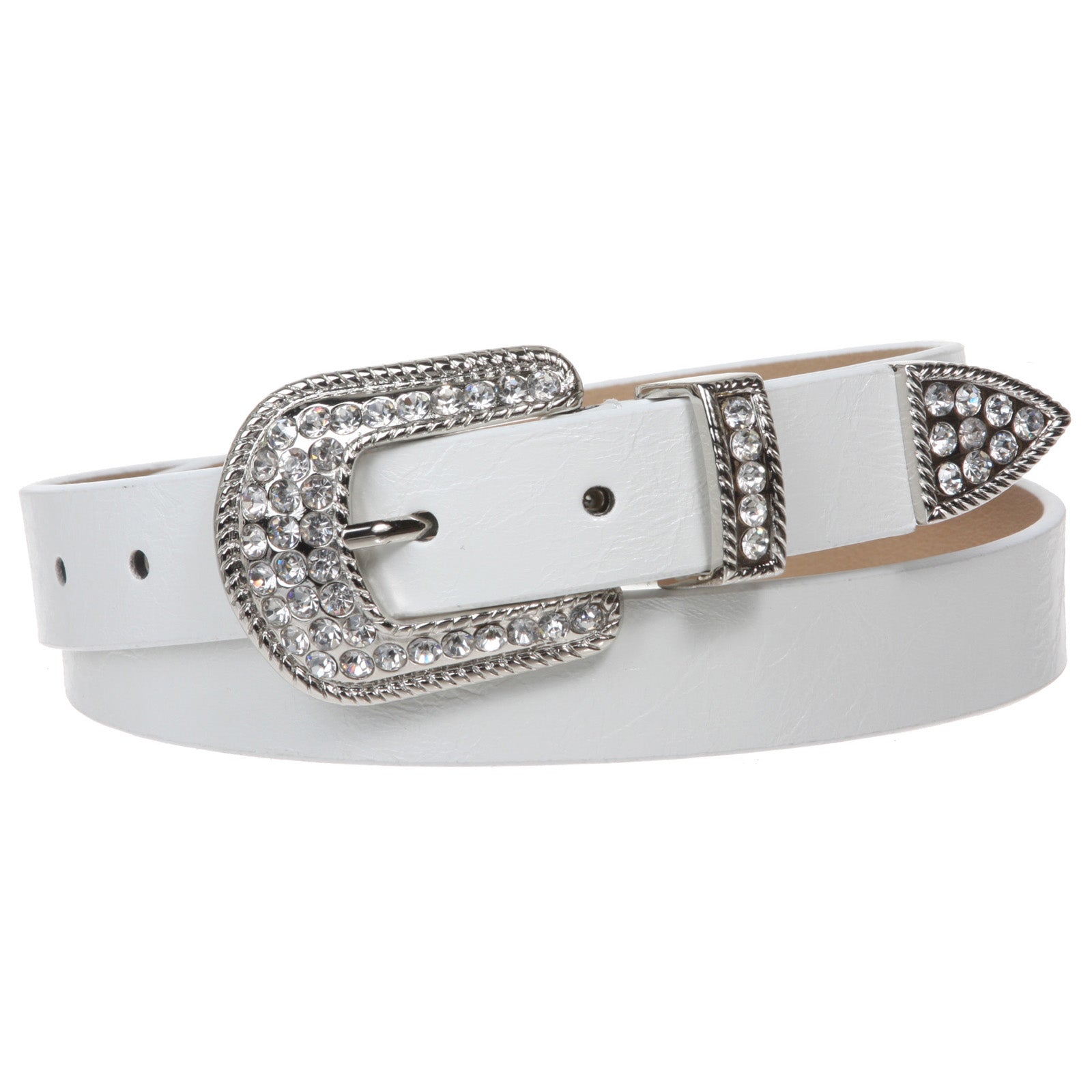 1" Western Rhinestone Buckle Plain Leather Belt - OnlineBelts