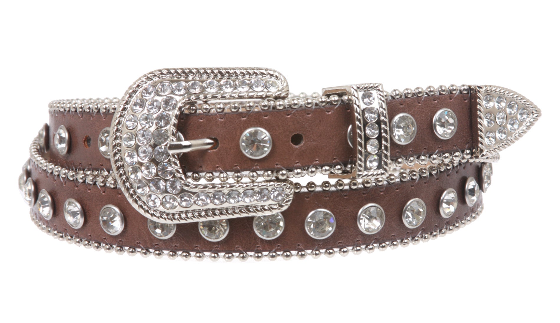 1" Western Rhinestone Leather Belt - OnlineBelts