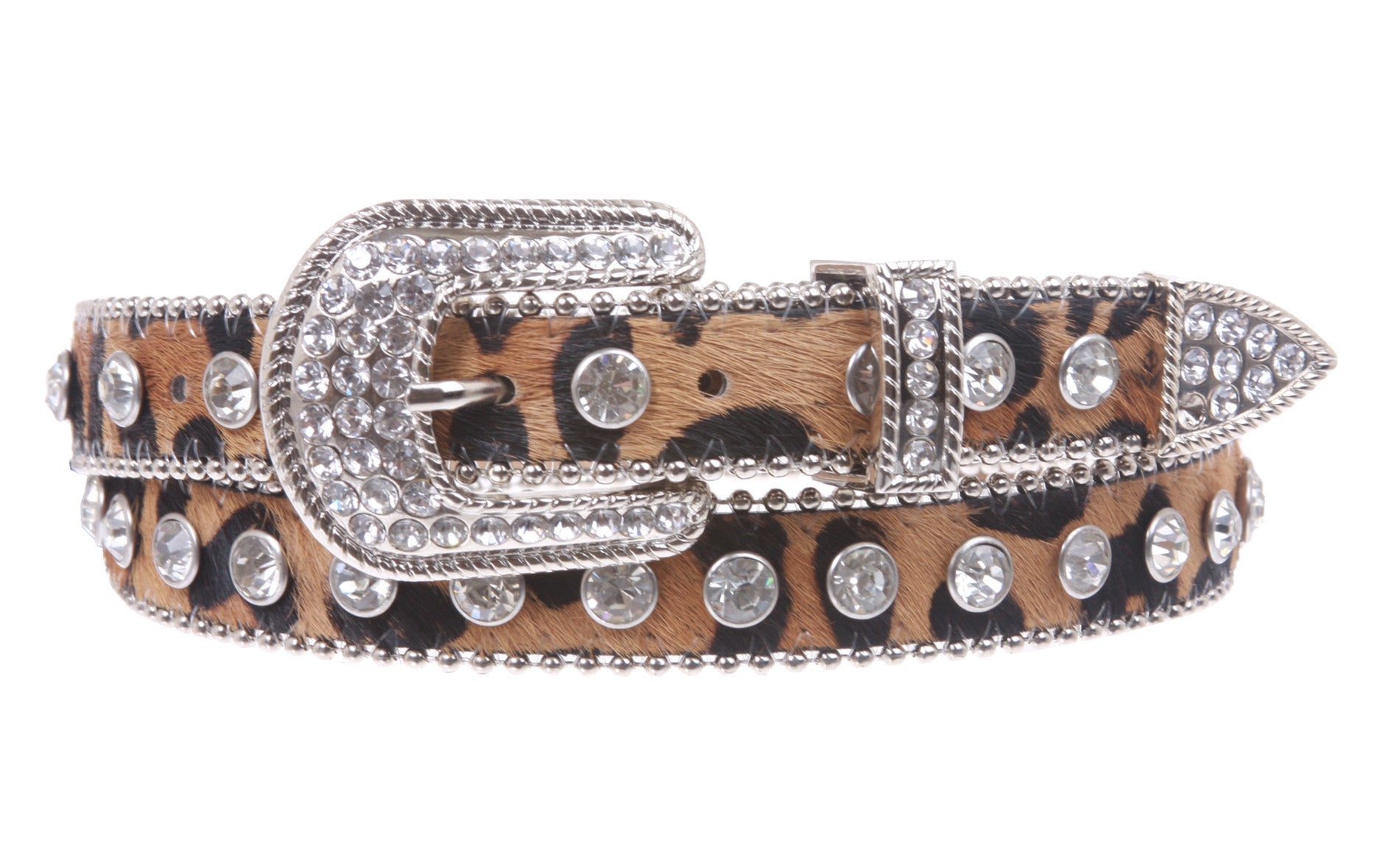 1" Genuine Hair on Calf Belt with Rhinestone Buckle Set - OnlineBelts