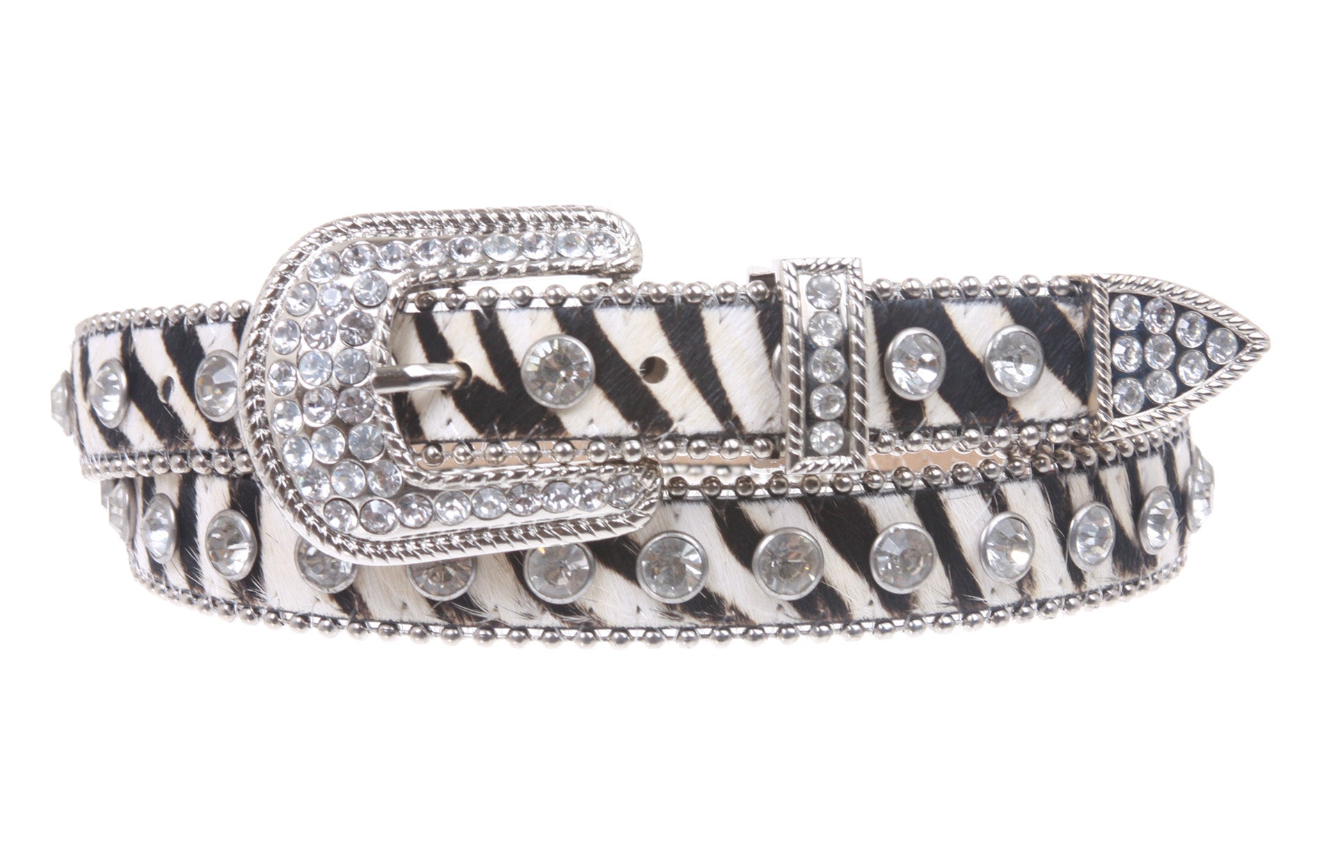 1" Genuine Hair on Calf Belt with Rhinestone Buckle Set - OnlineBelts