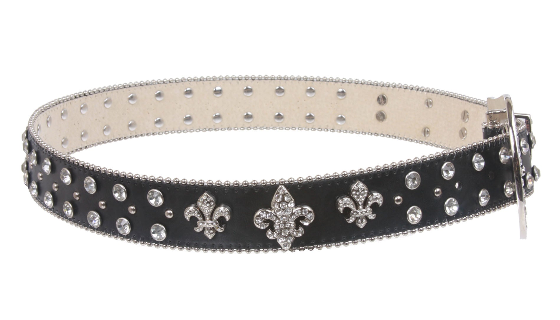 Snap On Western Cowgirl Rhinestone Fleur De Lis Studded Leather Belt - OnlineBelts