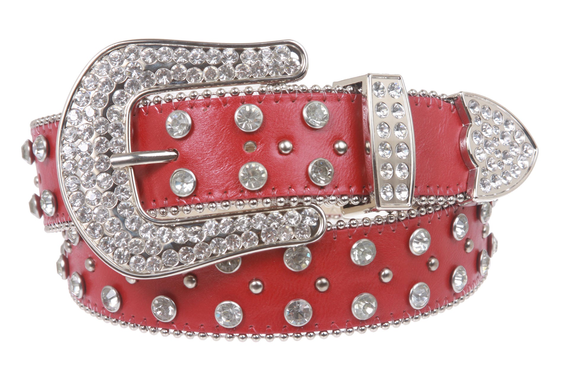 Snap On Western Cowgirl Rhinestone Fleur De Lis Studded Leather Belt - OnlineBelts